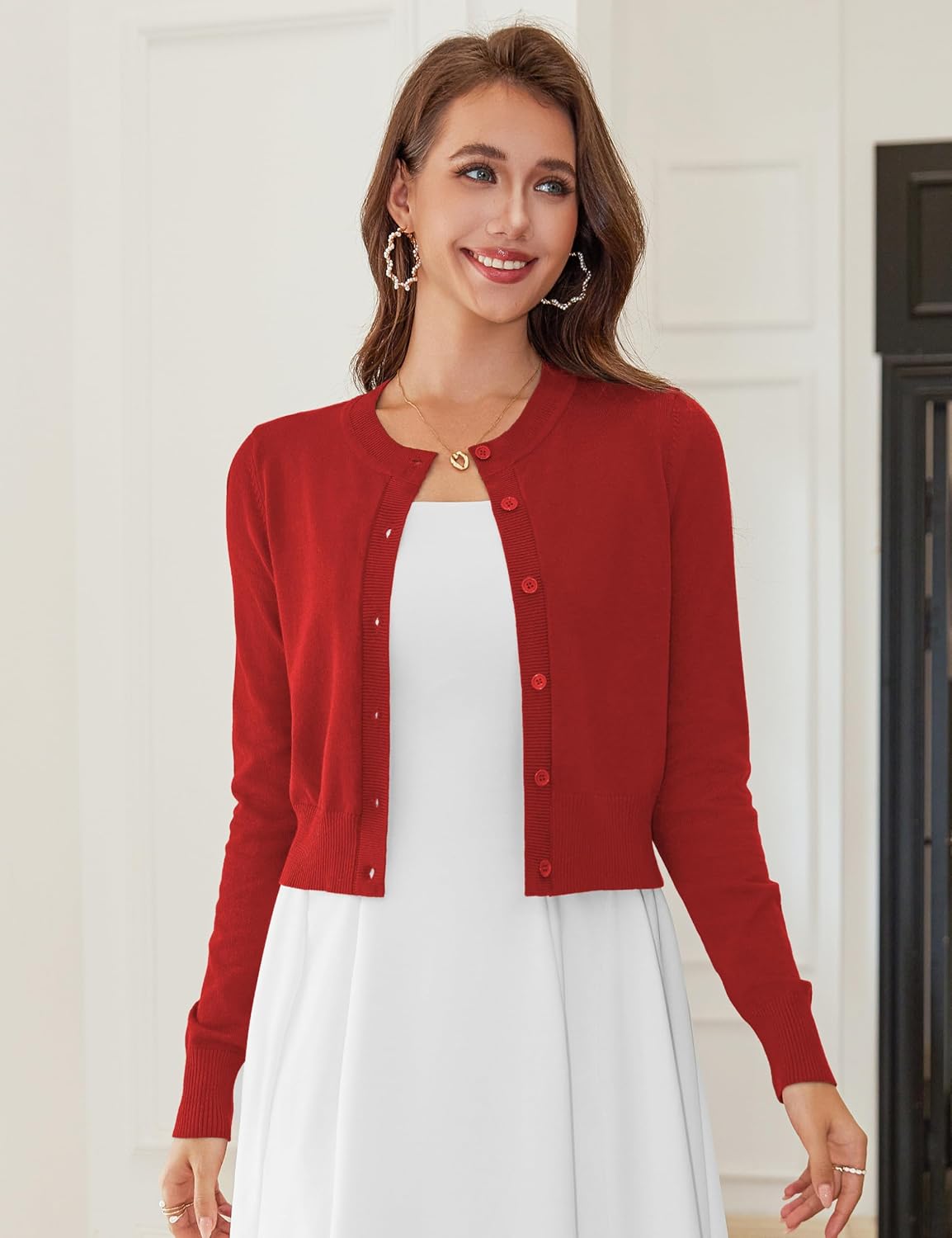 LETDIOSTO Cropped Cardigan Bolero Shrug for Women, Button Down Long Sleeve Knit Sweater for Dresses,for Jeans, XS to XL - Image 6