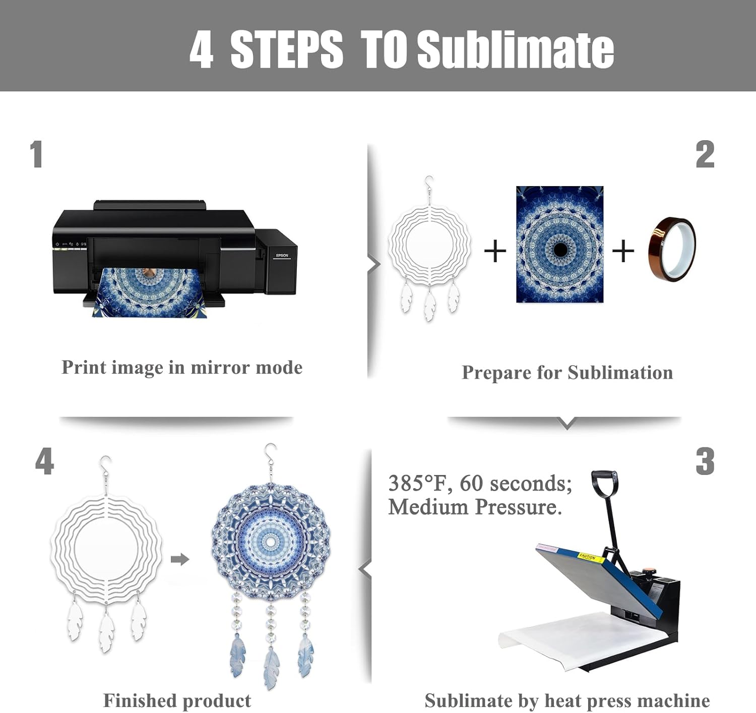 4Pack 10 inch Sublimation Wind Spinner Blanks 3D Aluminum Metal Wind Sculpture Kinetic Spinners for Yard and Garden Indoor Art Ornaments Hanging Decoration (Feather)