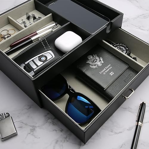 Miniatura 9 de ProCase Paquete organizador de joyas de madera con bandeja de valet de doble capa