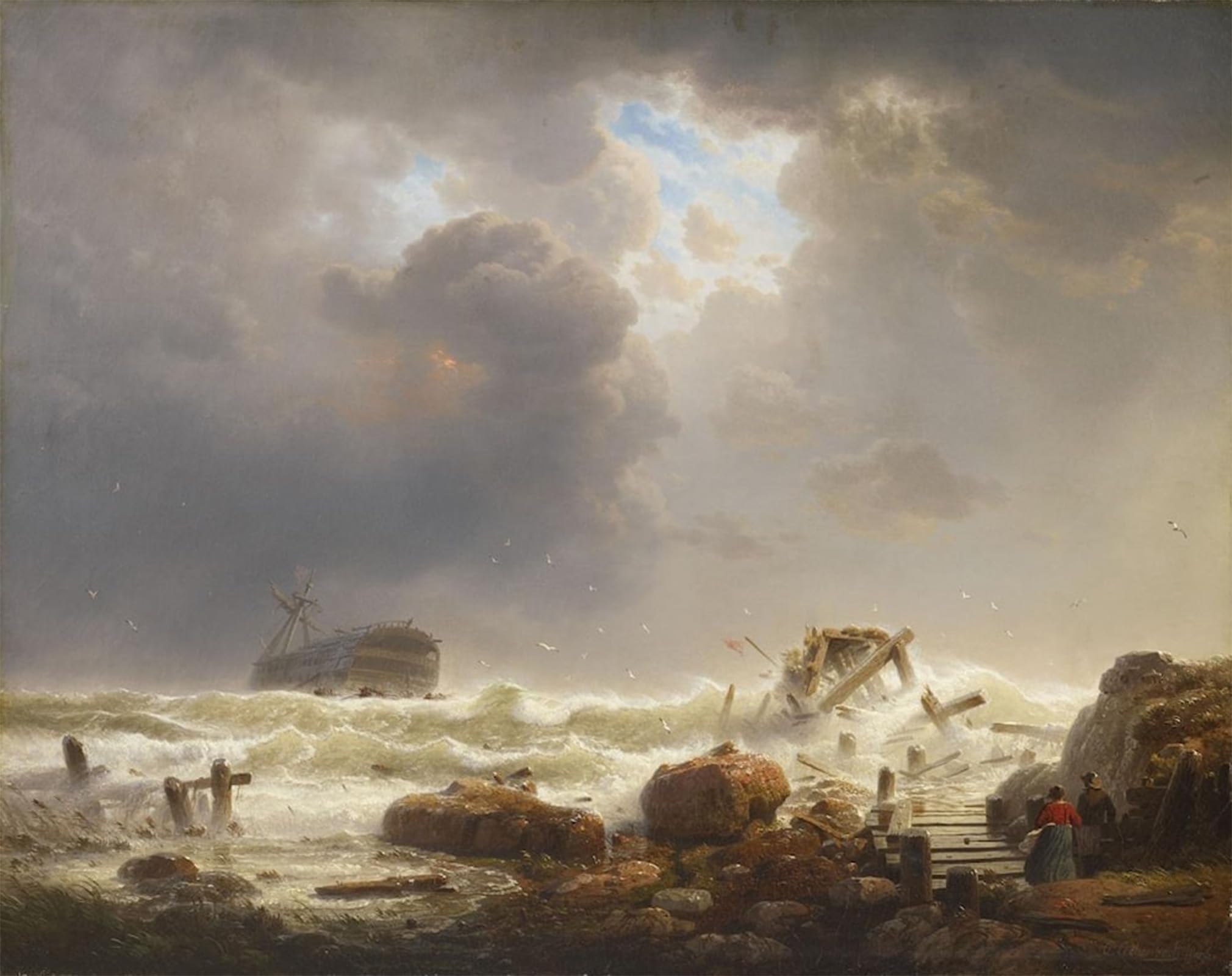 ARTXLXXBN Famous Print Painting Colorful Art Print Storm on the Coastline by Andreas Achenbach Canvas Art Decorations for Home Decor 60x90cm