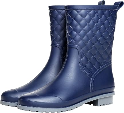 Womens Mid Calf Rain Boots Waterproof Rubber Booties Garden Shoes Outdoor Work