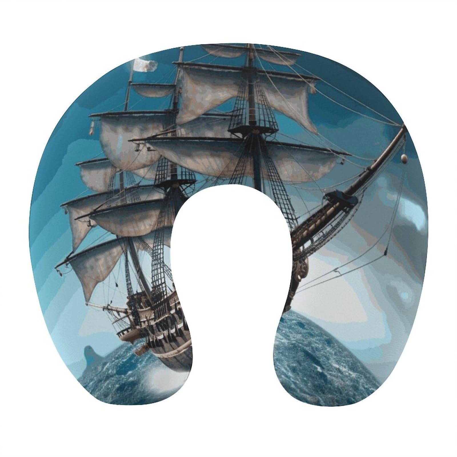 FekiLoot Pirate Ship Travel Pillow,U Shaped Office Napping Pillow Support Neck and Head Comfortable Travel Neck Pillow U Shape Sleeping Essentials for Long Haul Flights