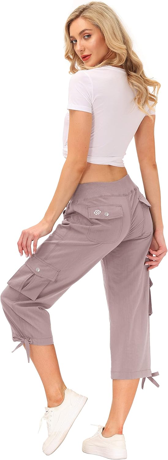 MoFiz Women's Cargo Capris Hiking Pants Lightweight Quick Dry Outdoor Athletic Travel Casual Loose Comfy Cute Pockets - Image 2