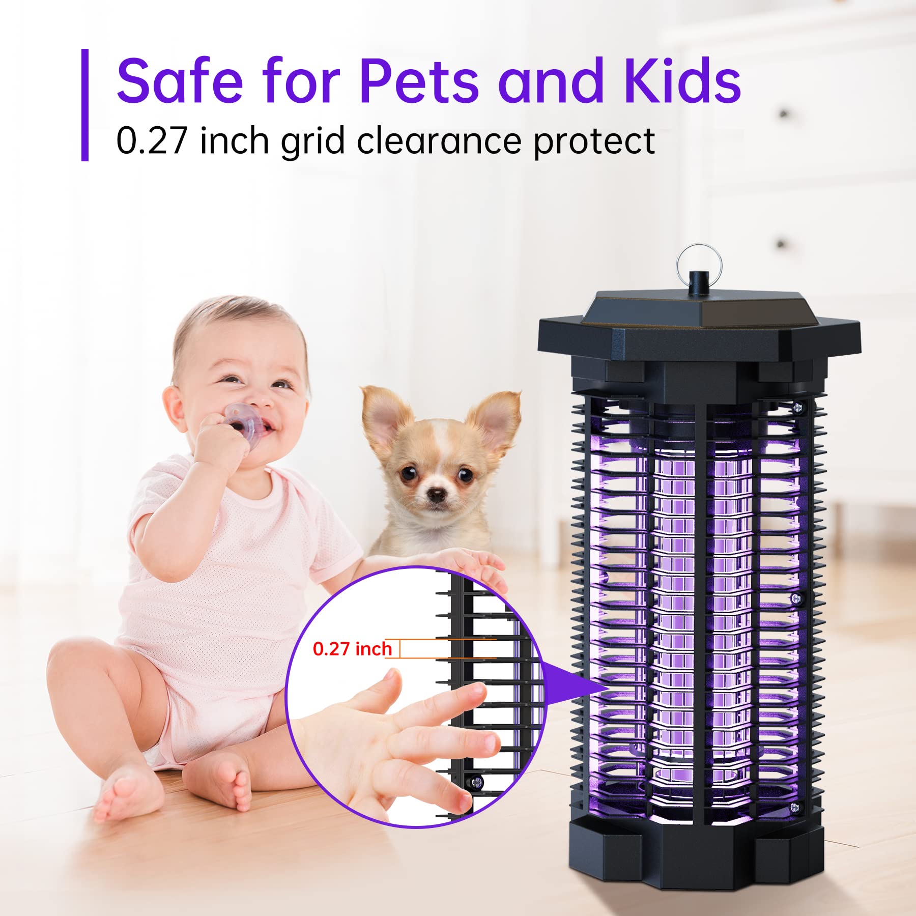 CONOPU Insektenvernichter Elektrisch 4000V, 18W UV-Licht Mückenfalle, Indoor-Mückenlampe, Garten-Insektenlampe mit extra Lampe, Schwarz, OZM21W12, Small
