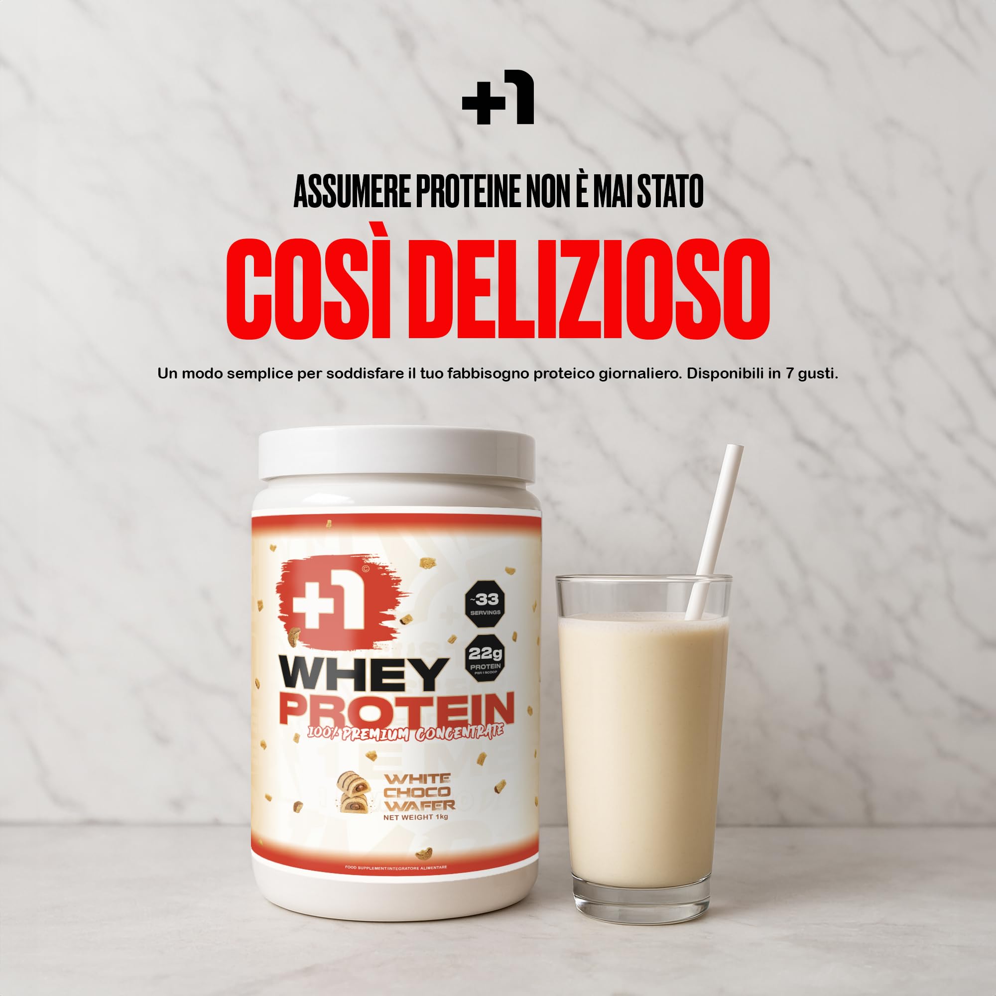 +1 Proteine in Polvere Premium - Gustose, Cremose e Digeribili - Crescita e Recupero Muscolare - Profilo Aminoacidico Completo - 100% Whey Concentrate - 1 kg, 33 Porzioni - Dark Choco Coconut