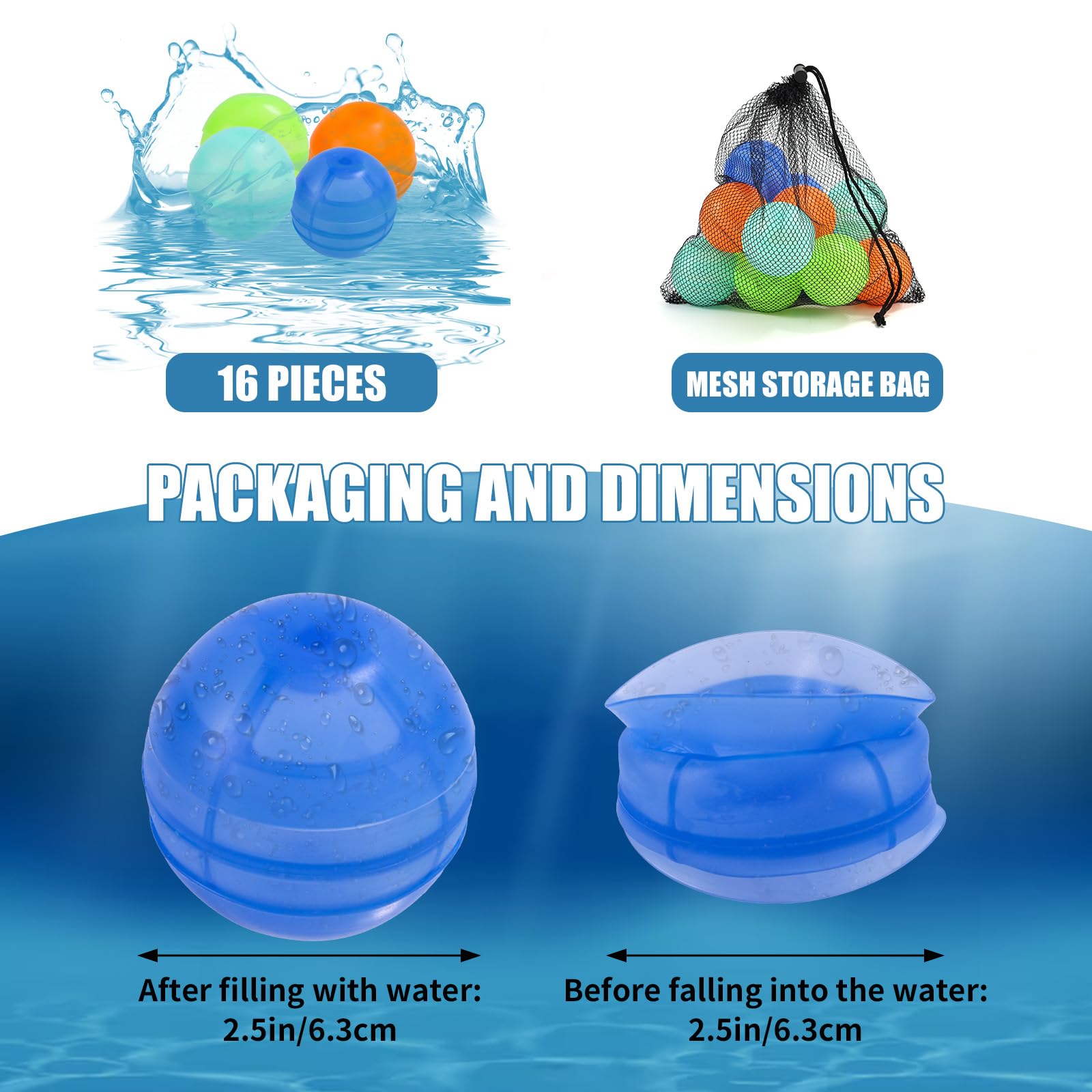 Lyreh 16pcs Reusable Water Balloons, 4 Colors Silicone Quick Fill Water Balls with Mesh Storage Bag Perfect Summer Pool Beach Outdoors Activities Game Toys and Party Supplies - Image 2