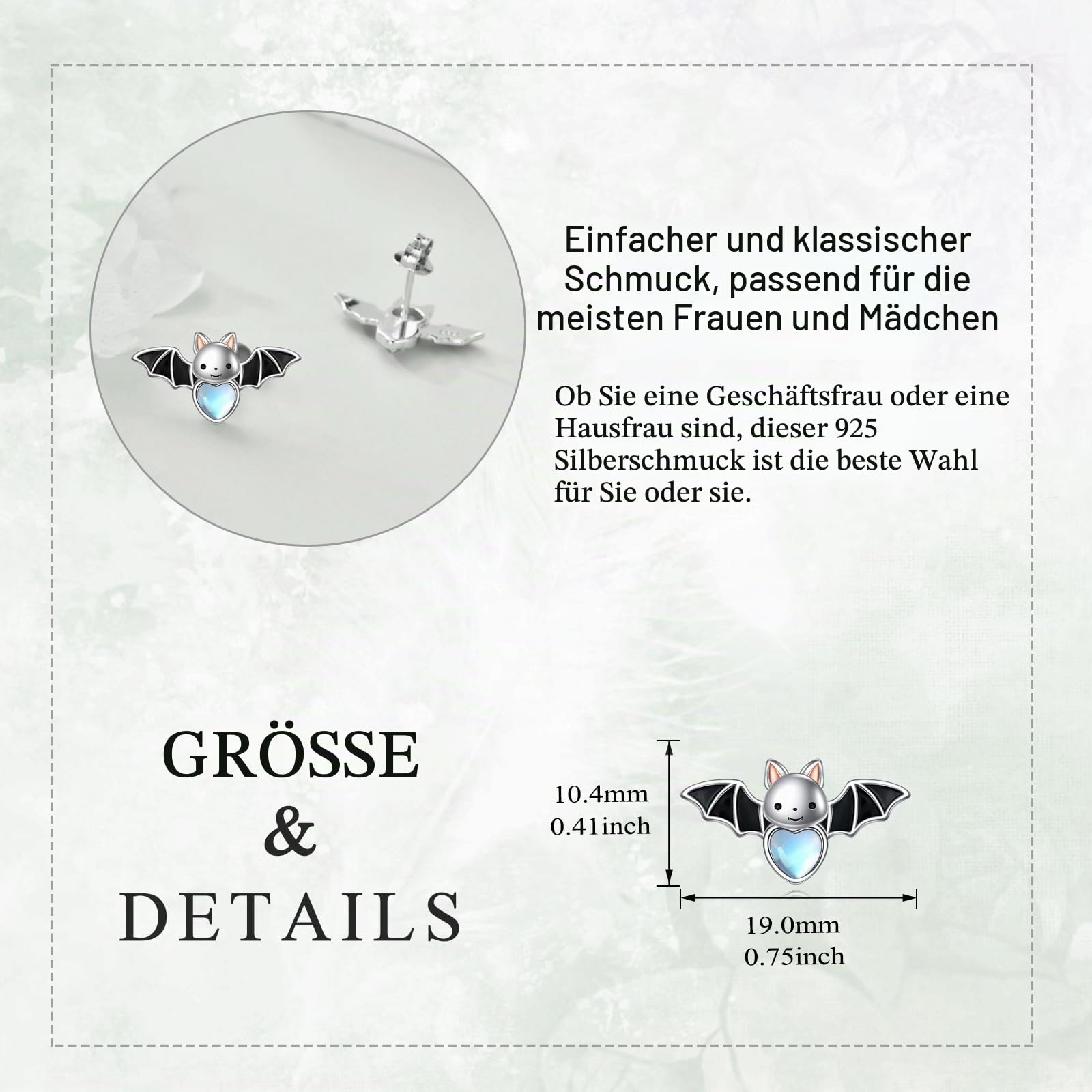 Mondstein Ohrringe für Damen Mädchen 925 Sterling Silber Koala/Katze/Eule/Kuh/Fledermaus/Schwein Ohrstecker Tier Geschenk Mondstein Schmuck