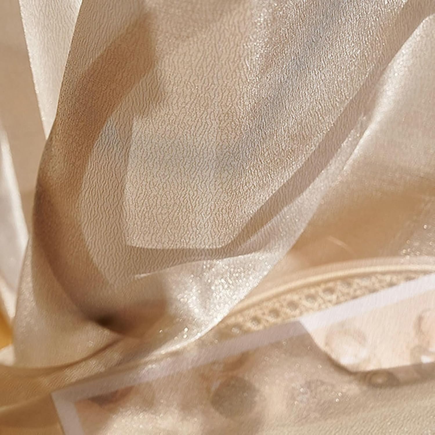Daesar Living Room Curtains 2 Panel Sets 54 Inch Length, Eyelet Tulle Curtains Solid Color Vertical Striped Texture Window Voile Panels/Drapes/Treatment for Bedroom, 38x54 Inch Light Coffee