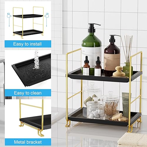 Miniatura 10 de FSyueyun Organizador de estante de maquillaje de 2 niveles, estante de especias de cocina o organizador de encimera de baño, bandeja de