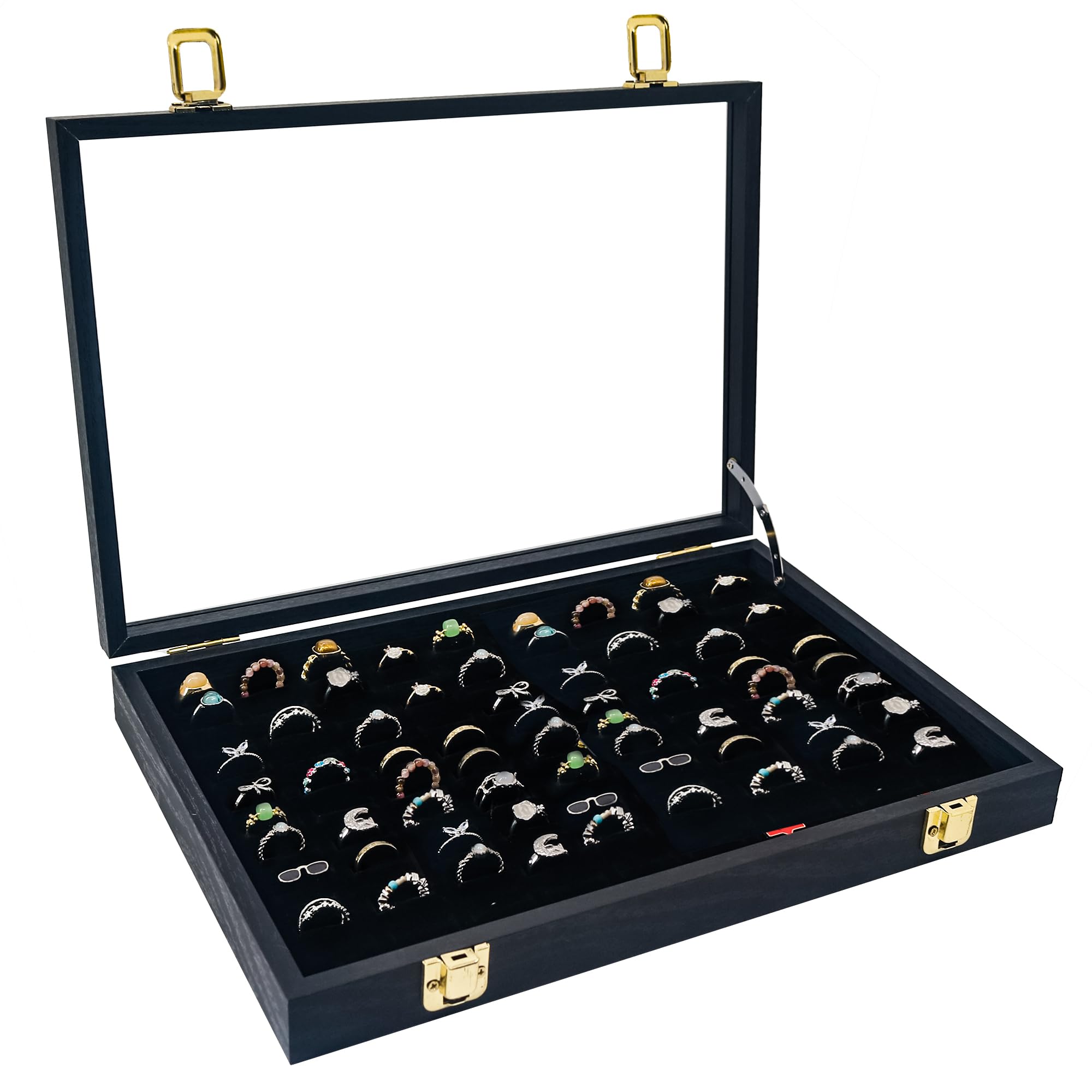 Boîte à Bijoux SONGMICS - 24 Compartiments Velours - Présentoir Avec Couvercle Verre - Organisation Colliers, Bagues