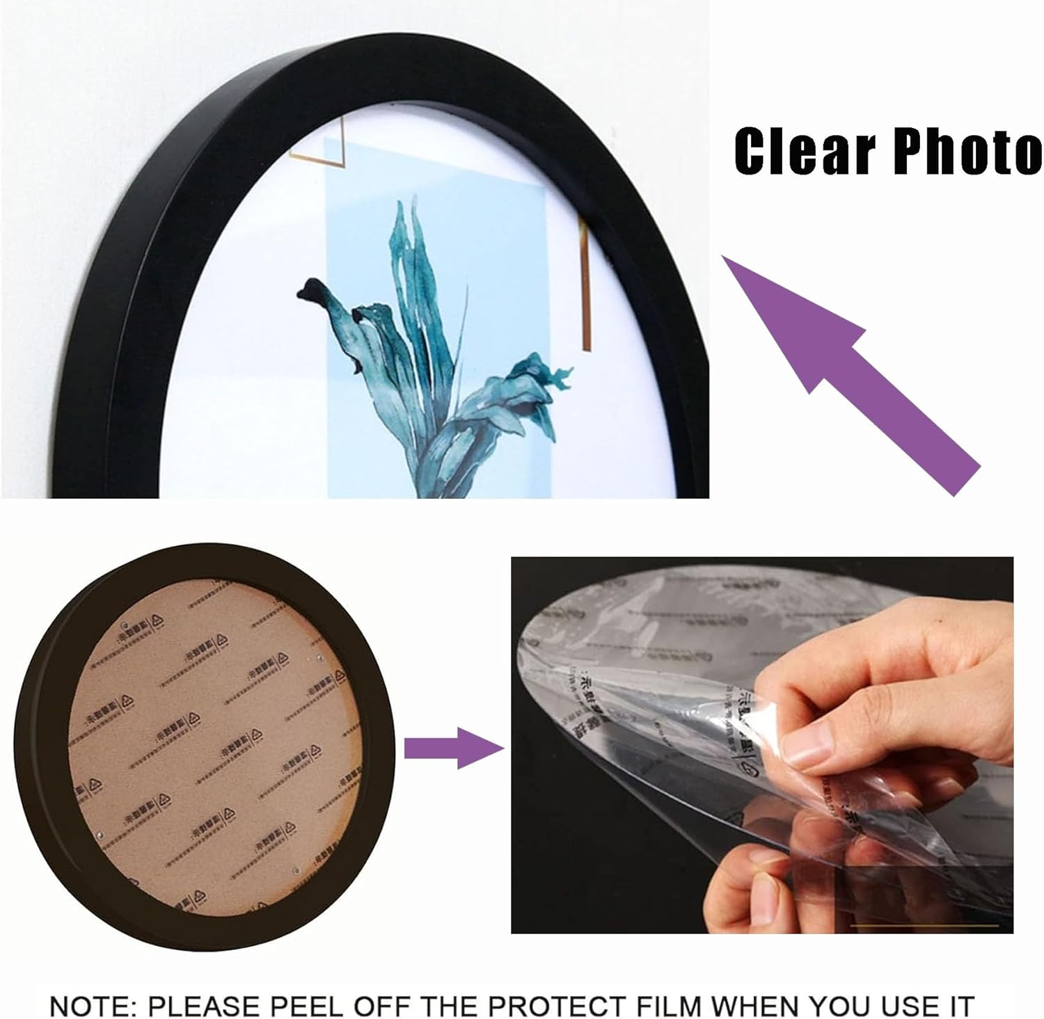 3 Pack Round Photo Frames 8 Inch for Wall Mounting Display or Table Mounting Picture Frame Display Black Frame Circle Photo Frame for Kitchen Gallery Wedding Round Frame