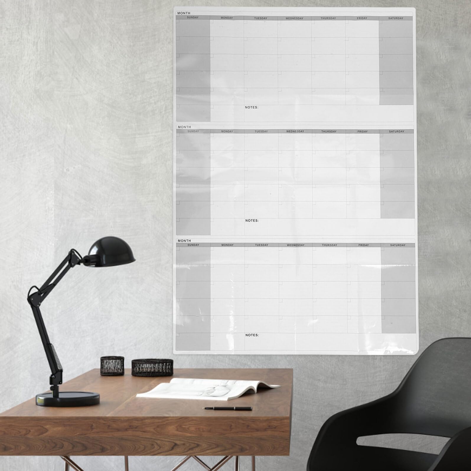 Calendario Cancellabile Secco Mensile per Paret Sezioni di Tre Mesi senza Data Realizzato in Carta Spessa Riutilizzabile Nastro Biadesivo per Casa Ufficio Scuola
