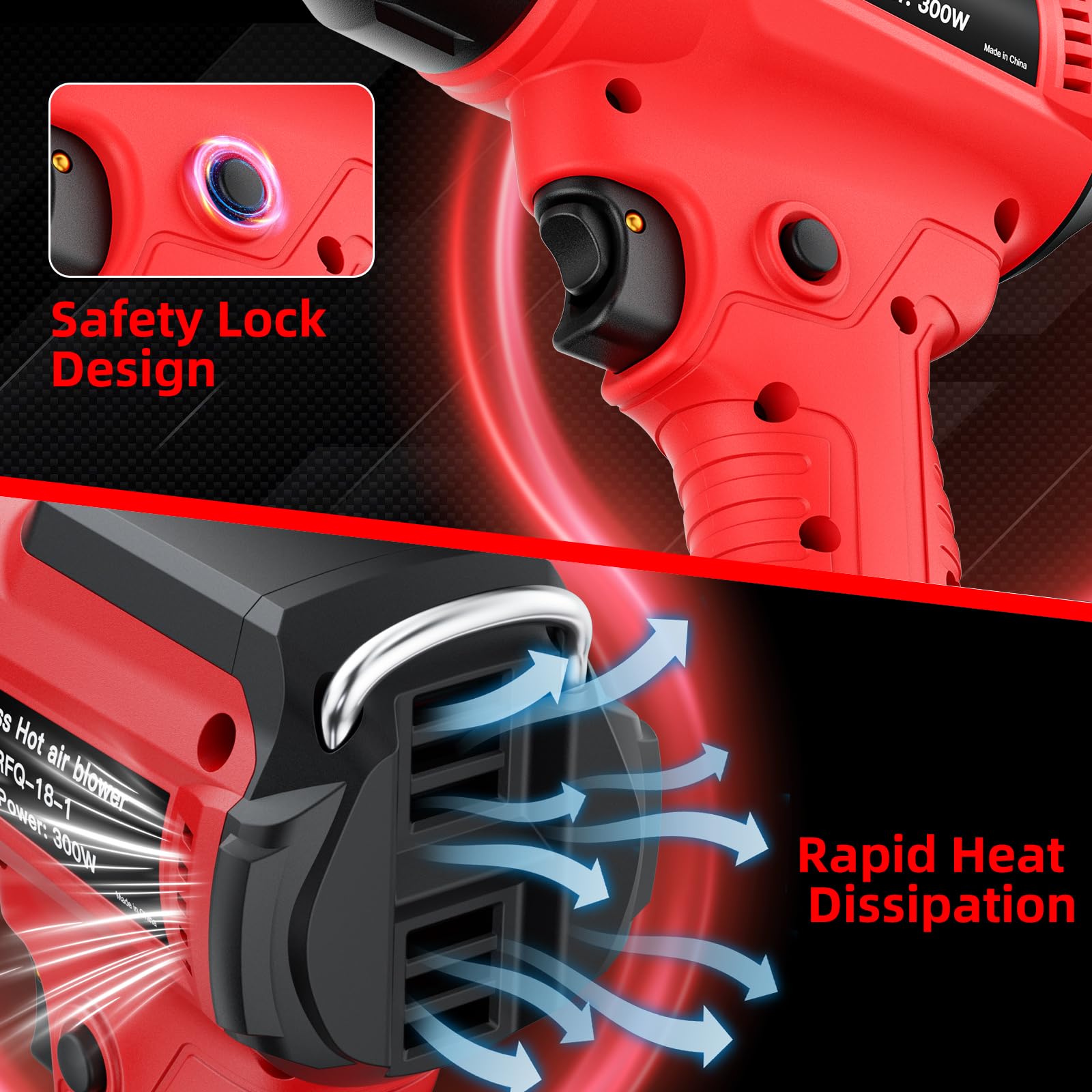 Pistola de calor inalámbrica para batería Milwaukee de 18 V 350 W 648.9 °C (550 °C) pistola de calor de soldadura, kit de pistola de aire caliente con control de temperatura variable con 4 boquillas y