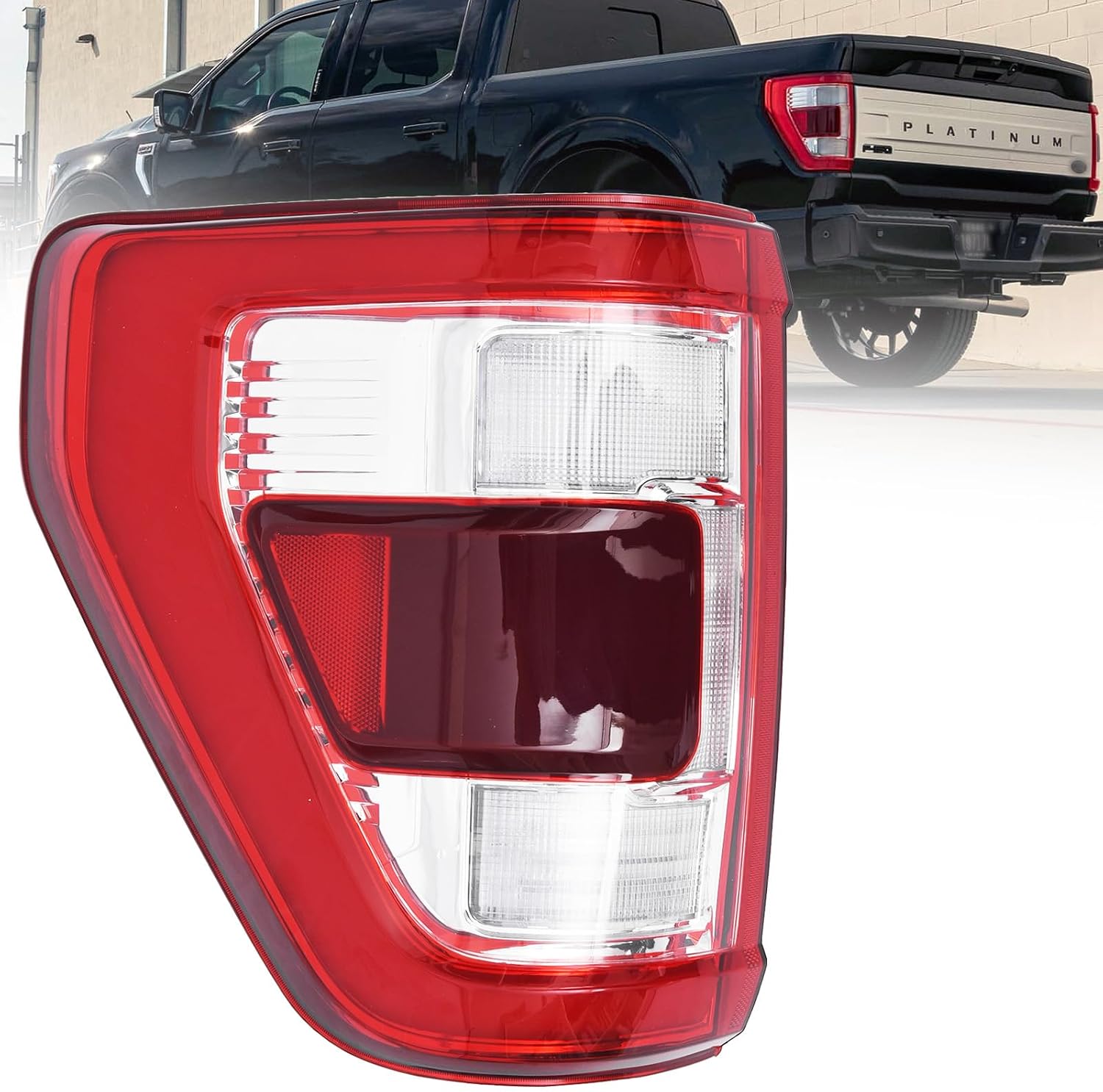 Tail Light w/Blind Spot Fit for 2021 2022 2023 Ford F150 XLT TREMOR,Halogen Taillight Brake Lamp Reverse Light Replacement Right Passenger Side ‎FO2819159 ML3Z13404C(Module NOT Included)