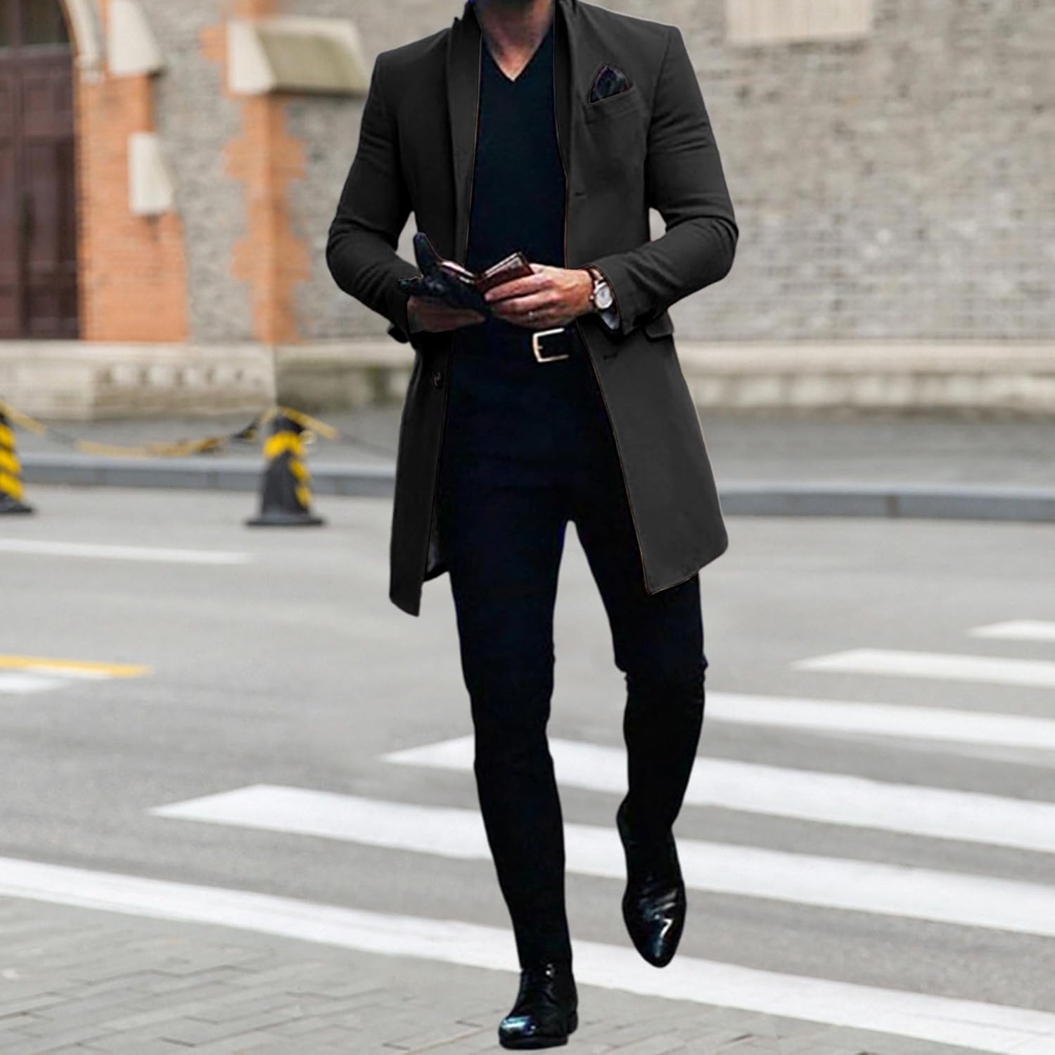 Mens Winter Pea Coat Slim Fit Single Breasted Trench Style Mid Length Casual Business Overcoat - Image 3