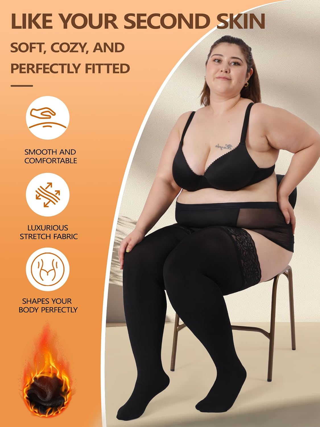DORALLURE Plus Size Fleece Lined Thigh High Stockings for Women Opaque Lace Top Thermal Pantyhose Tights - Image 3