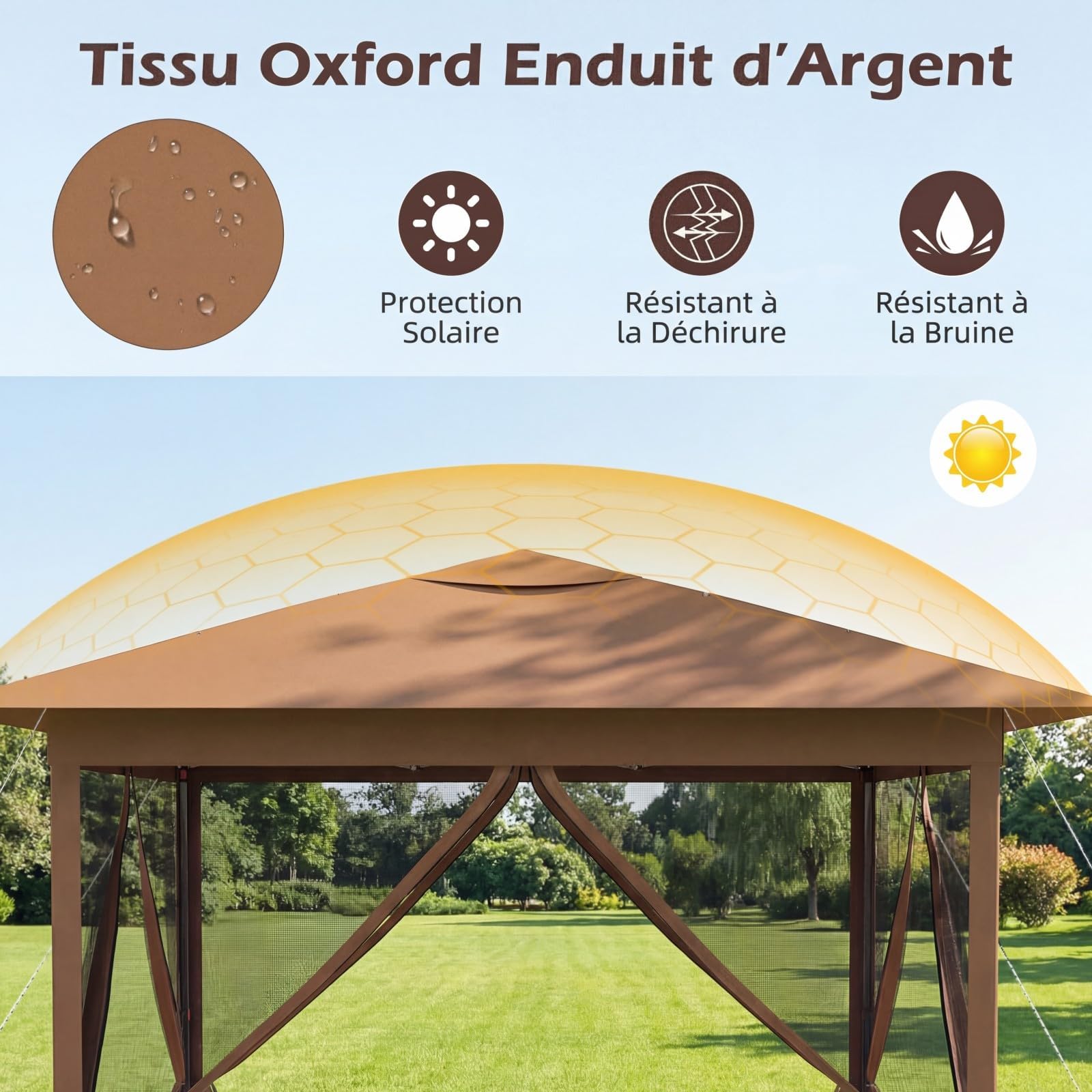 RELAX4LIFE Tonnelle Pliante 3x3 avec Moustiquaires, Tonnelle de Jardin Exterieur Pop-up Facile à Monter, Protection Solaire, Cadre Métallique, Sac de Transport, Pavillon de Jardin pour Terrasse