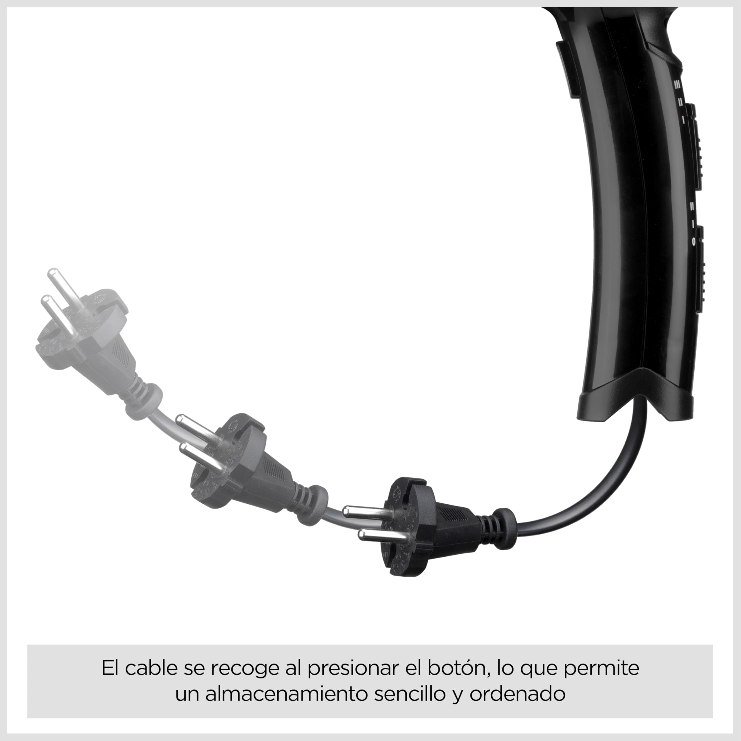 Secador de Pelo BaByliss Retráctil – Secador potente de 2000 W, Cable retráctil para mayor comodidad, Tecnología iónica antiencrespamiento, 3 ajustes de temperatura y 2 velocidades, Negro, D373E