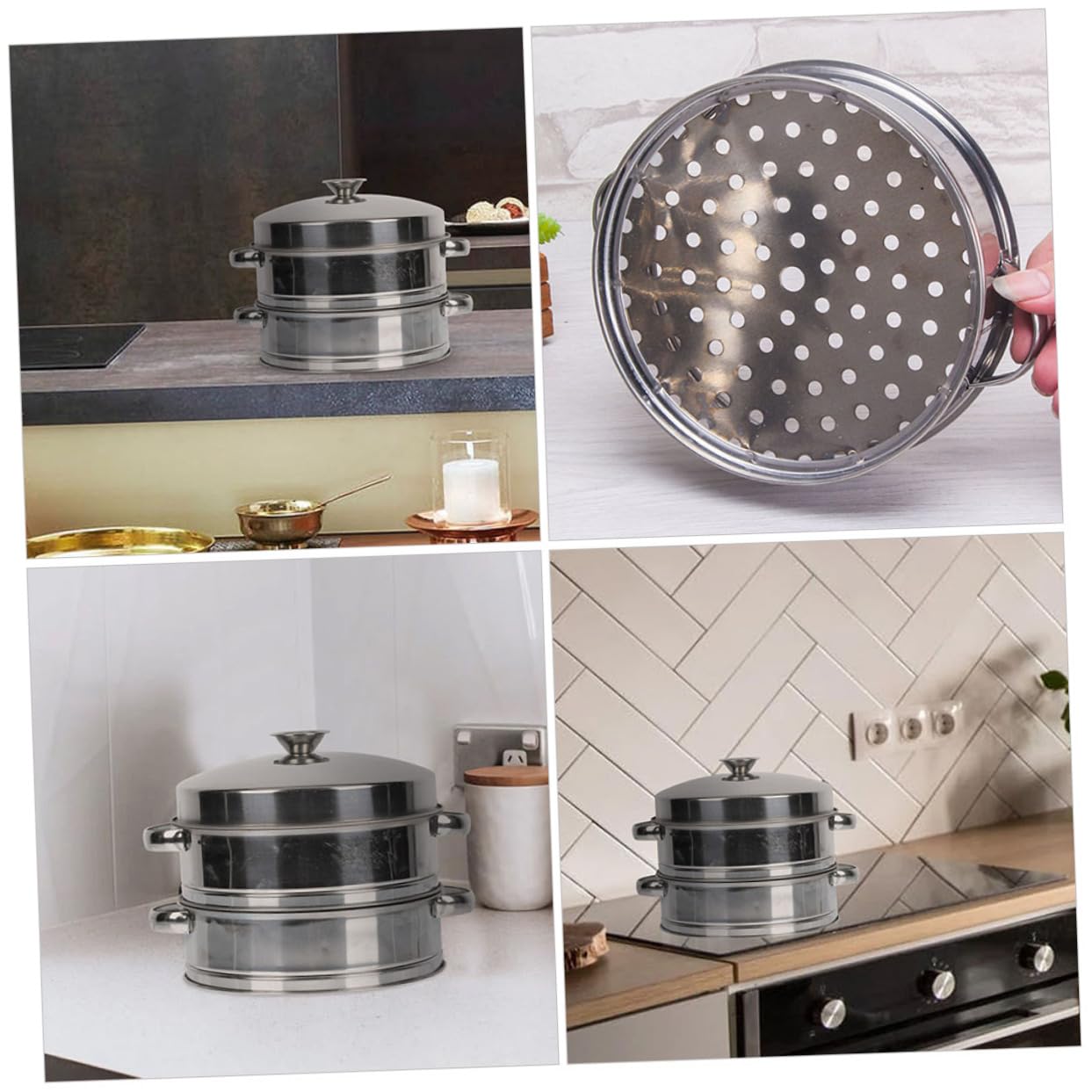 Sosoport Vaporera Inoxidable con Tapa 2 Niveles Cesta para Cocinar al Vapor Multifuncional para y Dumplings de Usar y Limpiar