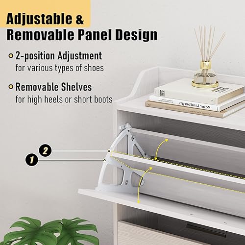 Vista 30 de Gadroad Armario de almacenamiento de zapatos con 2 cajones abatibles, organizador de zapatos oculto independiente con patas de madera, zapatero