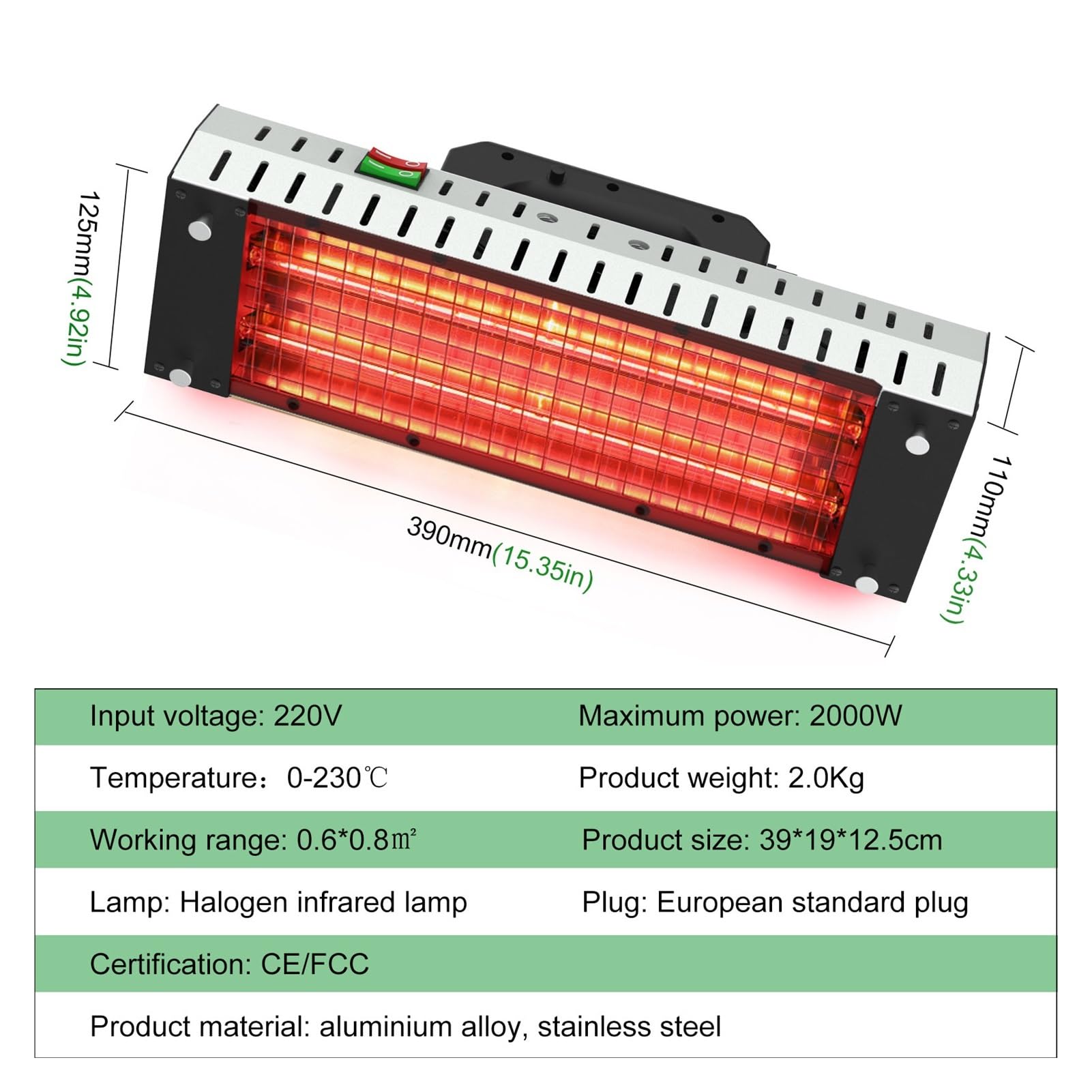 lampada infrarossi Lampada For Polimerizzazione A Vernice A Infrarossi Portatile 2000W Asciugatrice For Cottura A Infrarossi A Onde Corte A Onde Corte For Strumento Di Riparazione A Carrozzeria 'auto