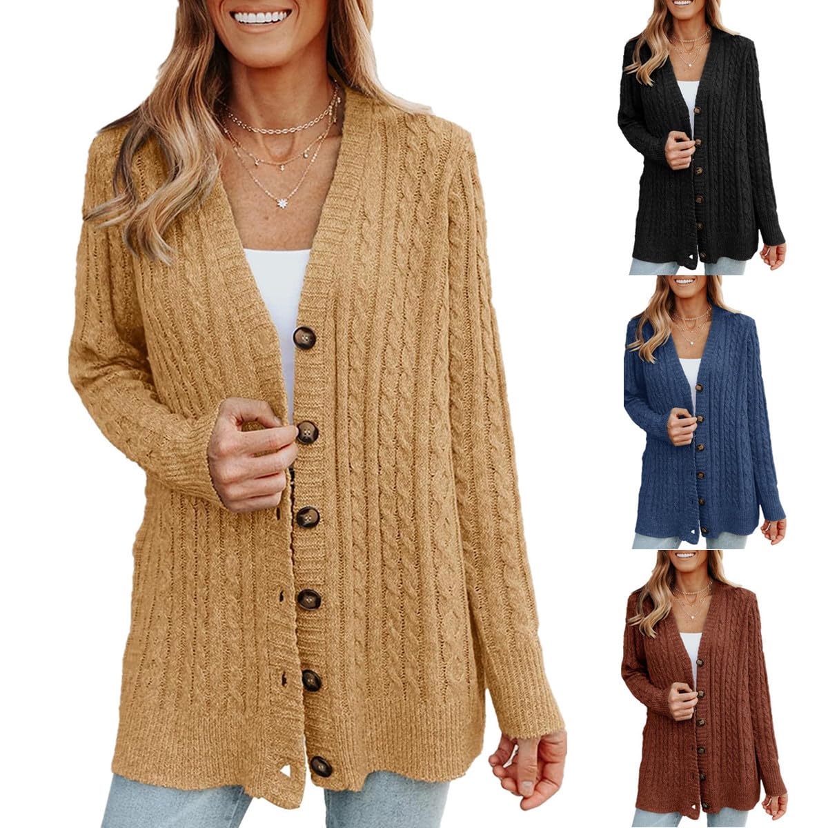 Cárdigan Largo De Punto Trenzado para Mujer Jersey con Botones Abrigo Informal De Manga Larga Jersey Grueso De Punto Aran Extragrande Prenda De Abrigo para Otoño E Invierno.