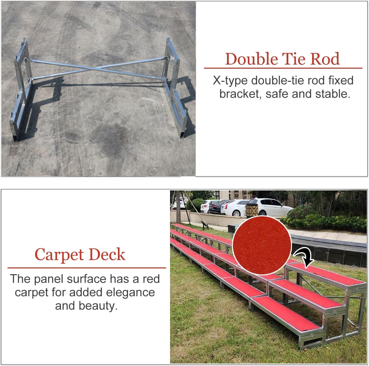 Portable Choir Risers - 3-Level Sturdy Standing Platforms with Carpet Deck, Ideal for Weddings, Parties, Group Photos & Events, 150cm (59") Long, Durable Step Ladder for Choir Performances