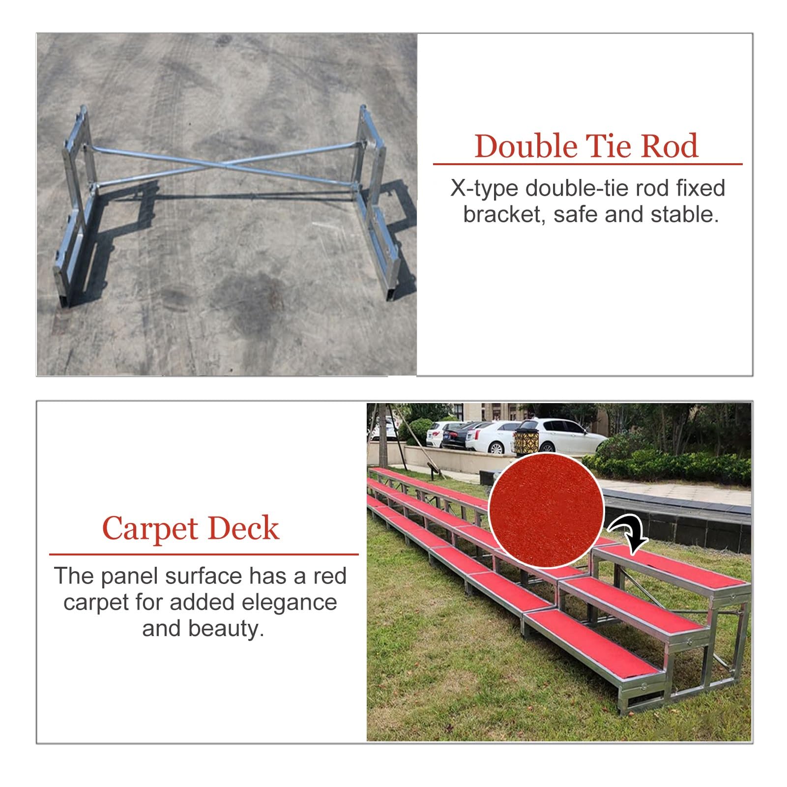 Plataforma escénica, tarima Coral con Alfombra roja, Atril de Coro de 3 Niveles, Patas de Acero galvanizado, Plataforma para Cantar en aulas e Iglesias, 50,4" de Largo, Rendimiento Duradero