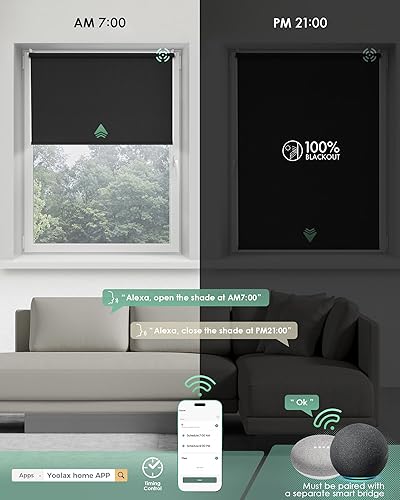Miniatura 10 de Yoolax - Persianas enrollables motorizadas, sin necesidad de herramientas ni perforación (vinilo blackout, blanco)