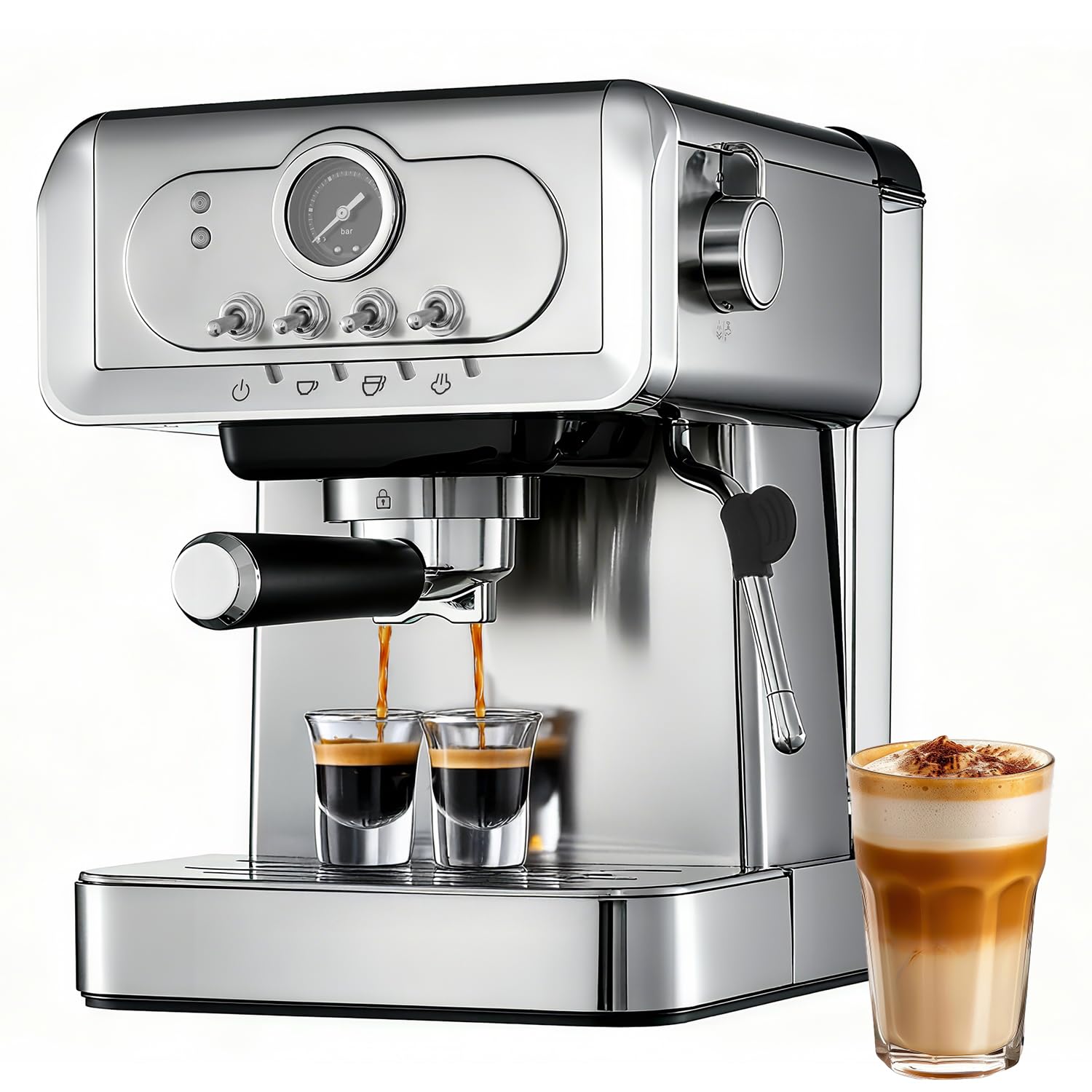 Milaroma Espresso machine 20 Bar, Espresso Maker with Powerful Steam Milk Frother, Stainless Steel Coffee Machine with Fast Heating System for Latte, Cappuccino