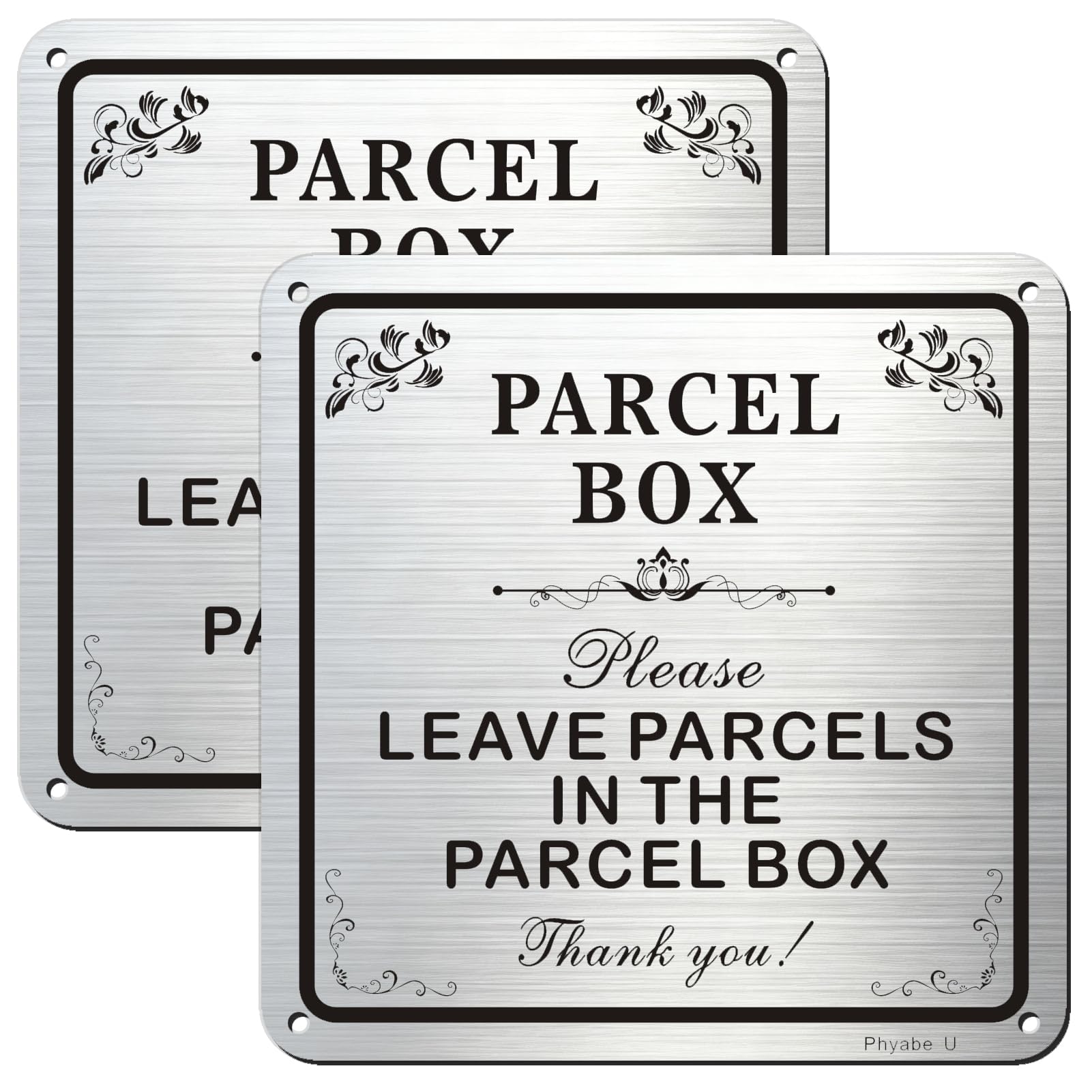 Phyabe 2 Pack Parcel Box Sign With Self-Adhesive, 15 x 15 cm Rust Free Aluminum Leave Parcels In The Parcel Box Sign, Weather Resistant, Waterproof, Durable Ink, Easy to Install