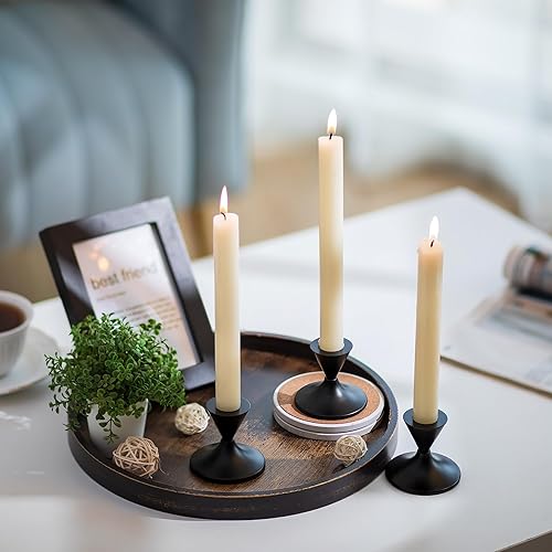 Vista 21 de Hanobe Bandeja decorativa para mesa de café: bandeja de madera lavada blanca redonda de madera rústica, centro de mesa, portavelas para decoración