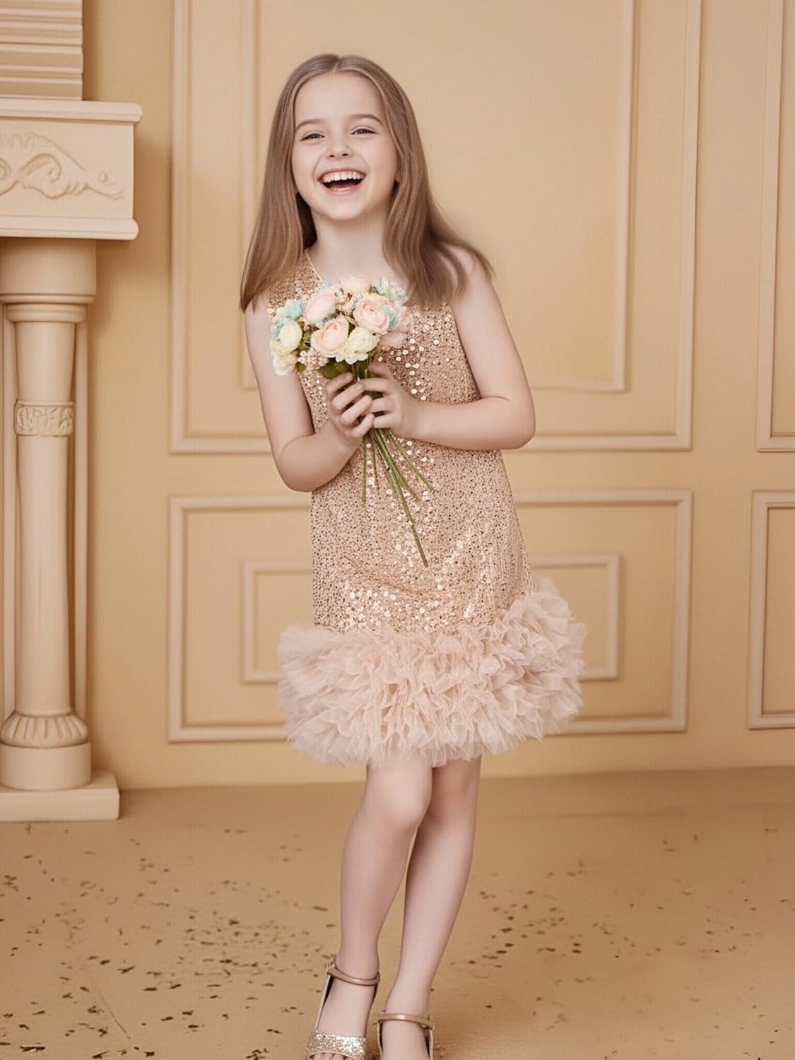 Tutu.kk Girls Sequin Party Dress One-Shoulder Sparkly Birthday Formal Dresses for Kids - Image 2