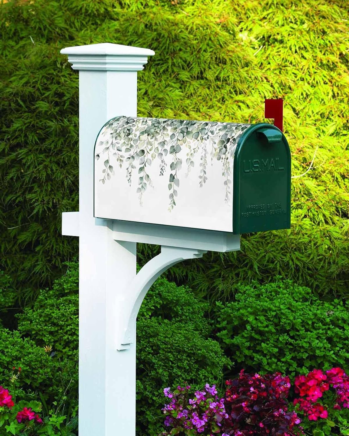 Mailbox Covers Magnetic Oversized 21x25.5In Outside Mailbox Decorations Retro Sage Green Eucalyptus Leaves Watercolor Plants Magnetic Postbox Covers Wrap for Garden Yard Home