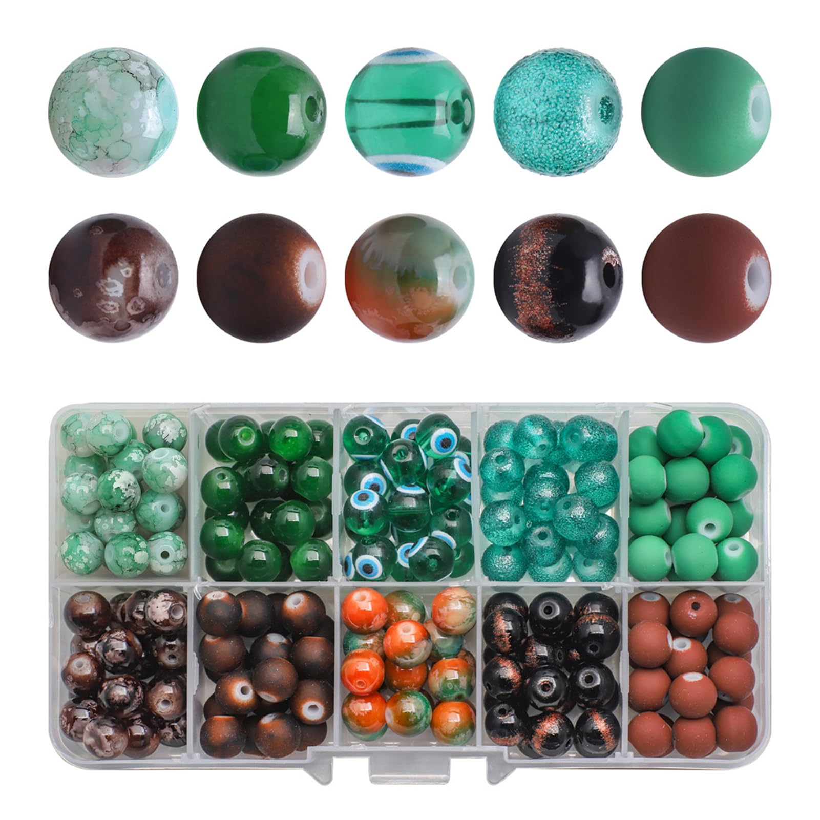 200 Pcs Stone & Crystal Beads - 8mm Round Gemstone Beads for Jewelry Making - 10 Colours DIY Crafts