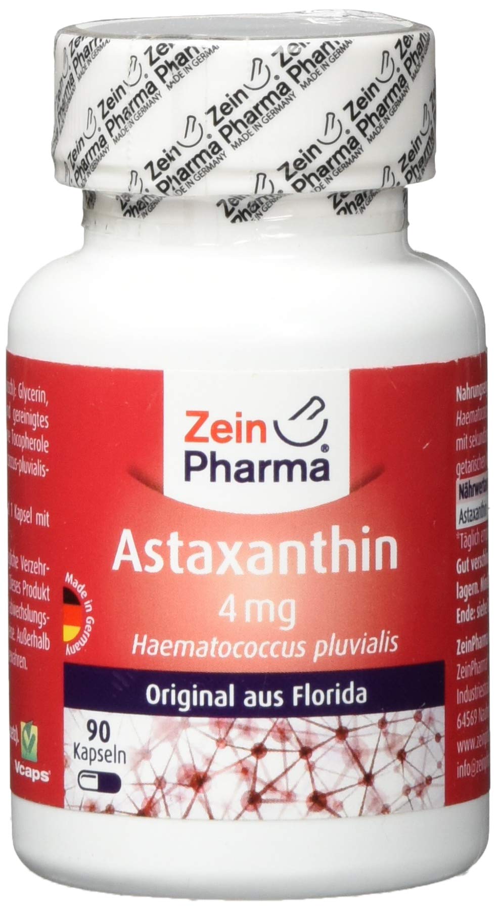 ZeinPharma Astaxanthin 4mg - 90 Kapseln (3 Monate Vorrat) • Glutenfrei, vegan, koscher & halal
