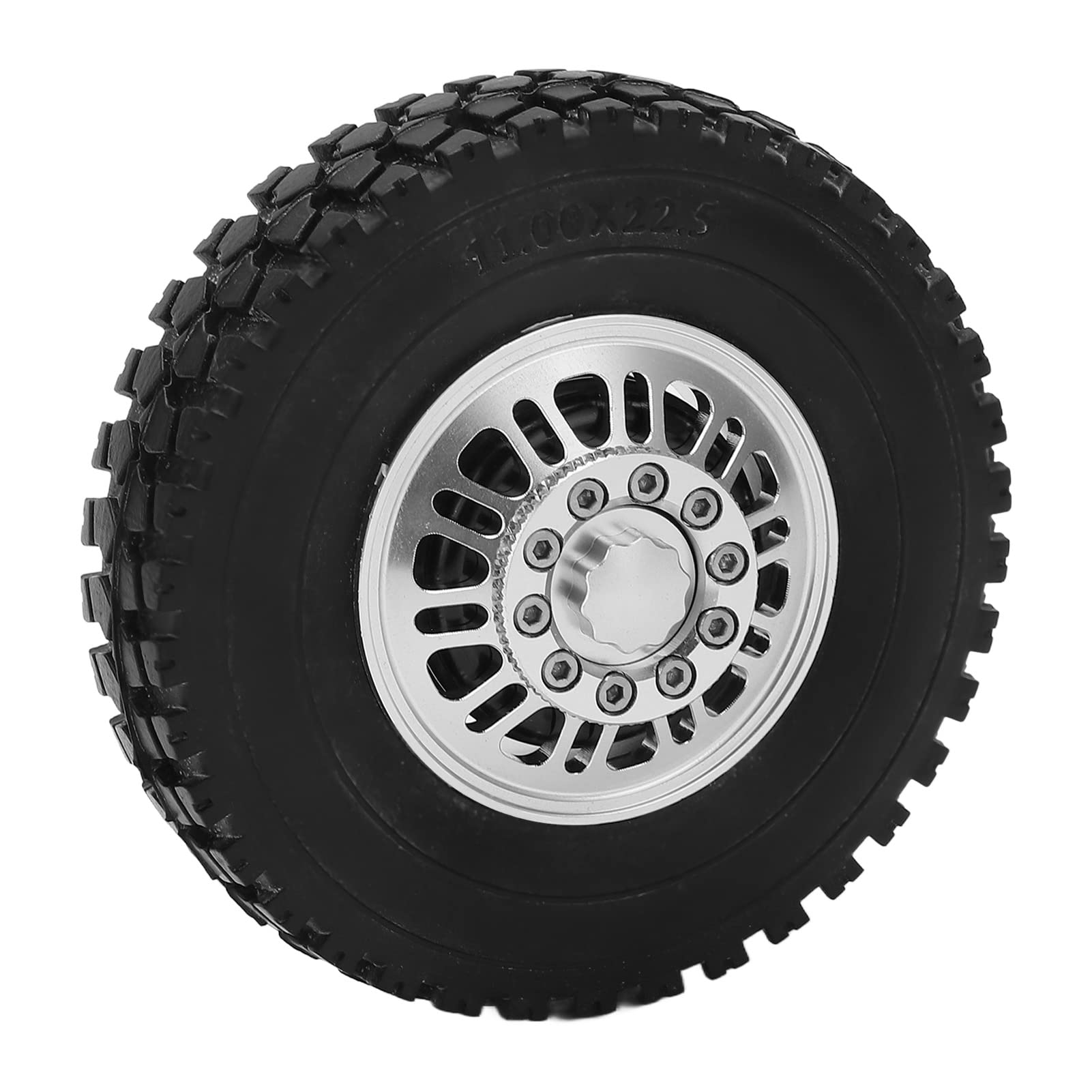 2 pezzi RC Auto Pneumatici Cuscinetto della Ruota Anteriore Cerchi in Lega di Alluminio Argento Pneumatici in Gomma Nera per 1/14 Autocarro con Cassone Ribaltabile