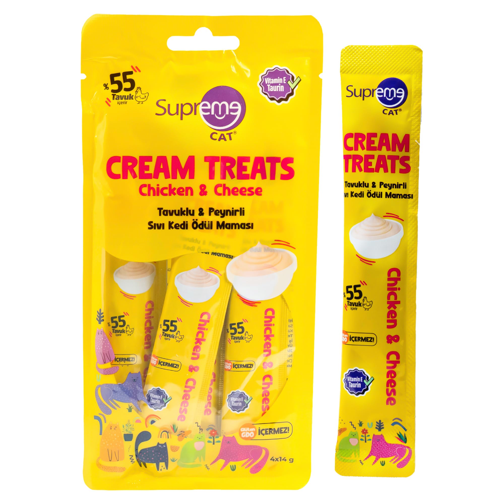 Tavuklu & Peynirli Sıvı Kedi Ödül Maması 4 x 14 gr