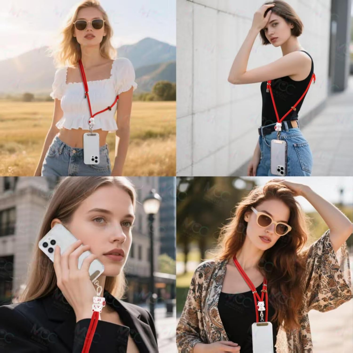 Phone lanyard, phone lanyard with a Maneki-neko charm, phone crossbody strap