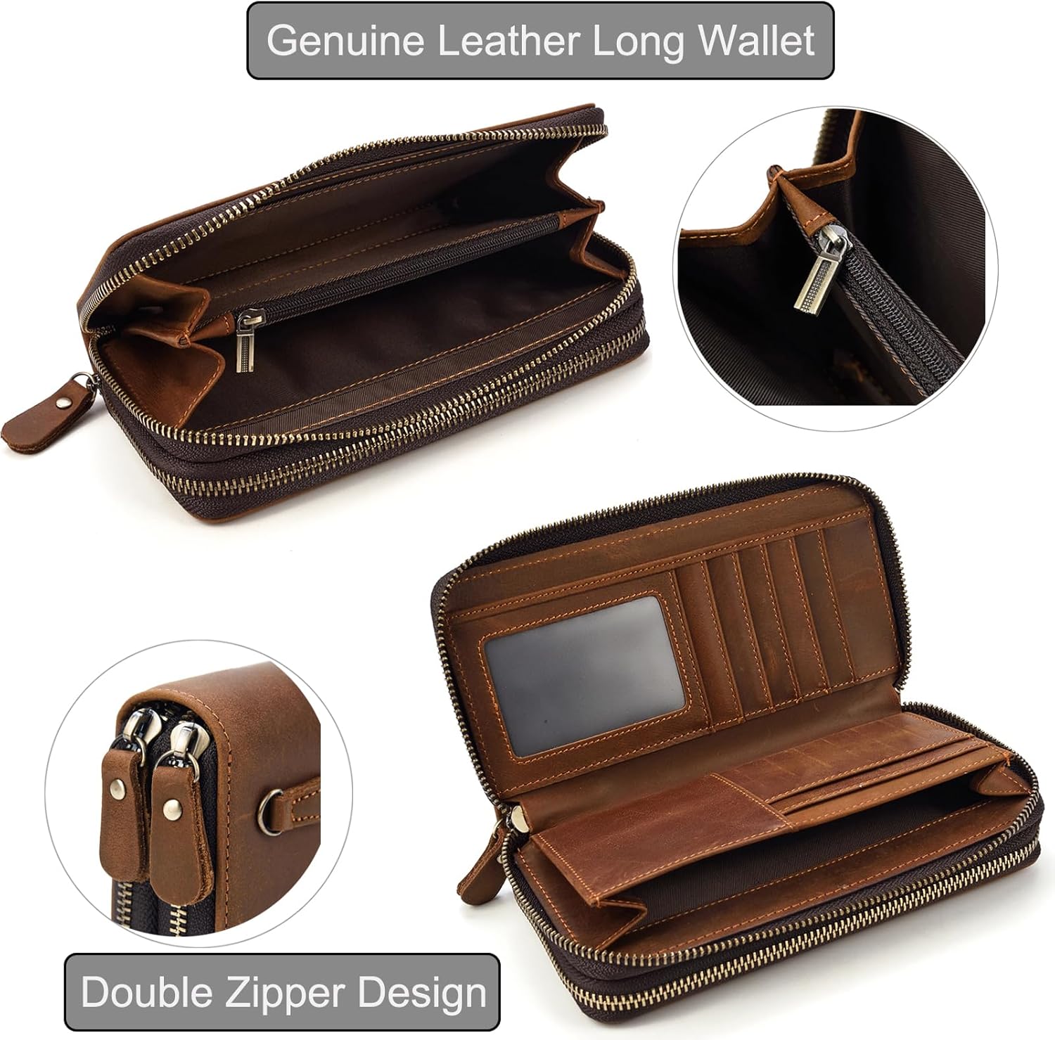 LUUFAN Genuine Leather Long Wallet for Men, Large Capacity Purse Clutch Bag Handbag Checkbook Cash Credit Cards Phone Holder | Large Capacity, Purse, Clutch Bag, Handbag, Checkbook, Cash