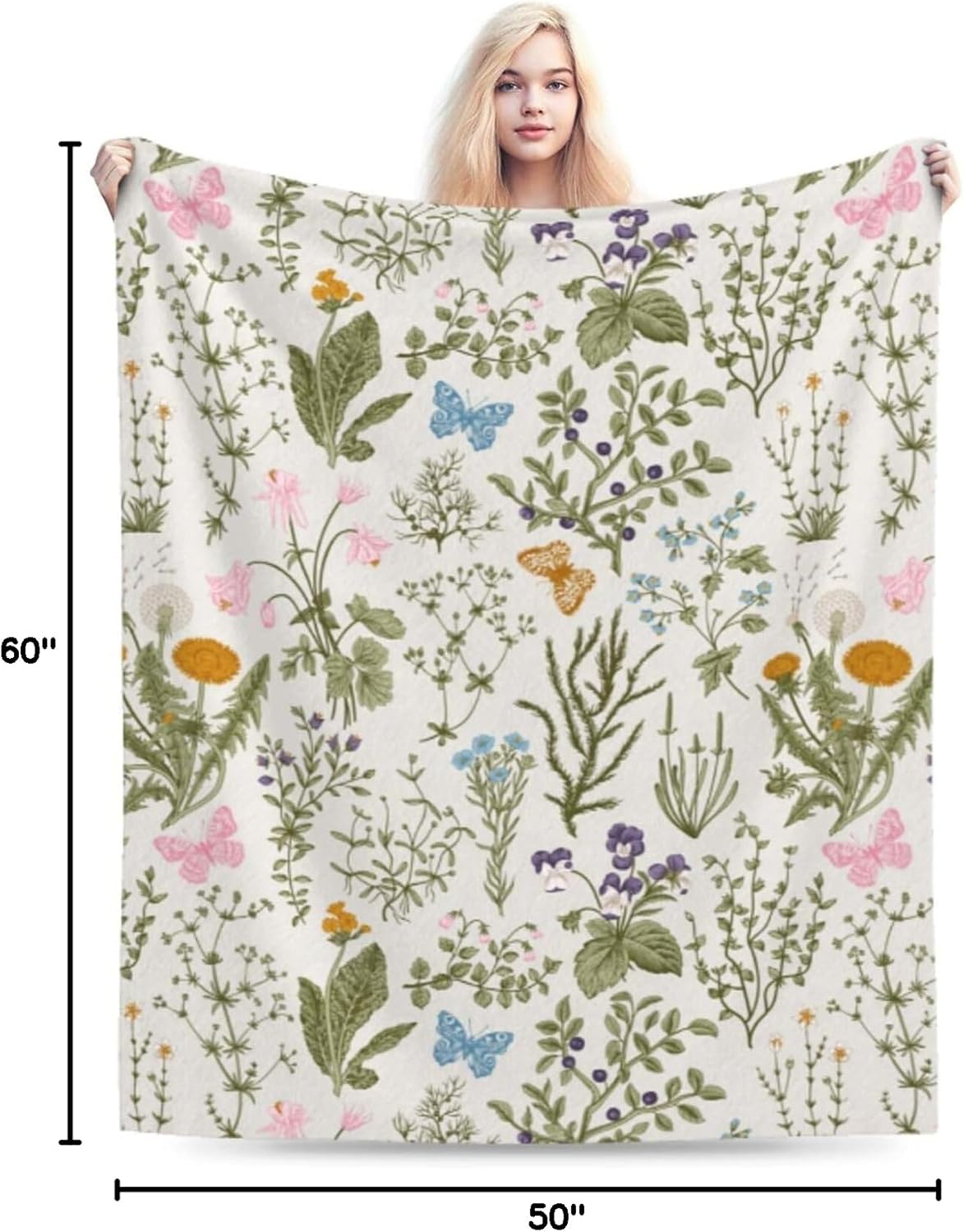 Vintage Wild Flower Herbs Floral Blanket, Soft Blankets Flannel Bed Throw Cozy Lightweight Plush Gifts for Women Girls Sofa Couch Bedroom Living Rooms Warm All Season, Home Decor, 60"x50" - Image 10