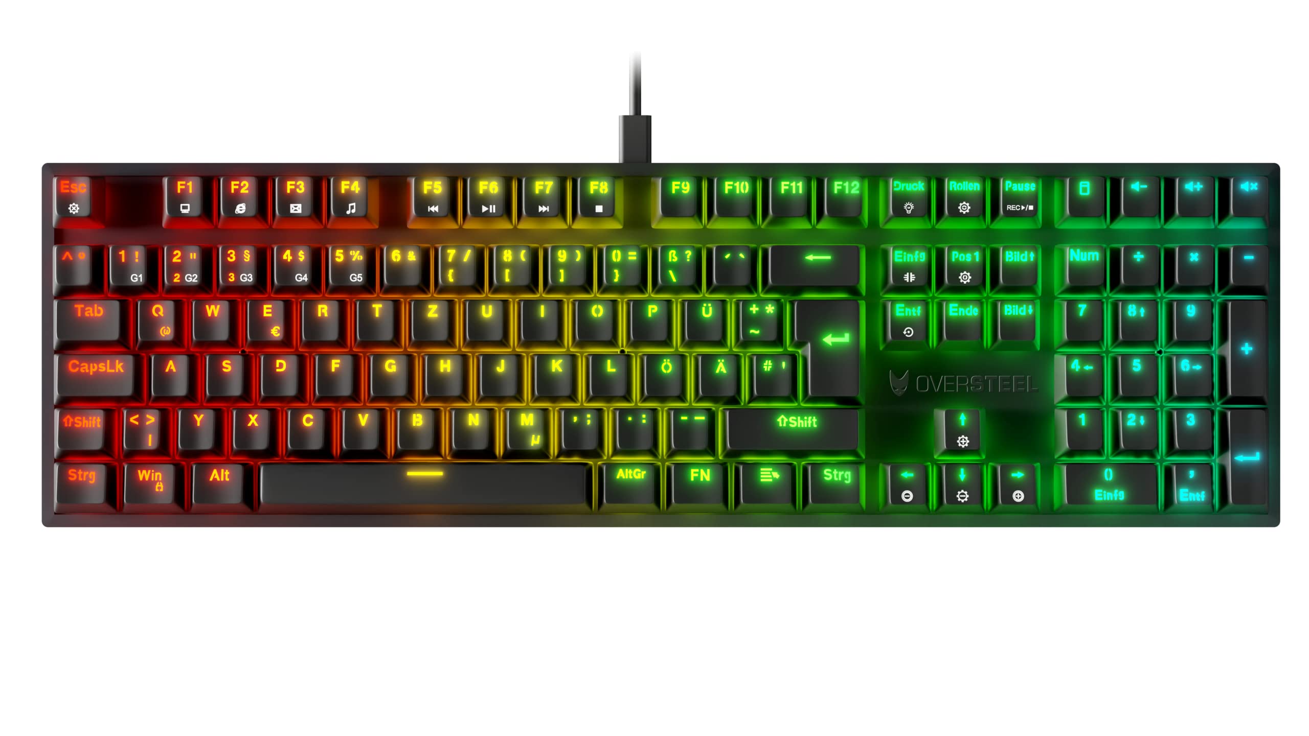 Oversteel - KOVAR USB Gaming Keyboard, RGB illuminato, interruttore meccanico Outemu Blue, anti-ghosting, layout tedesco PC/MAC/Android