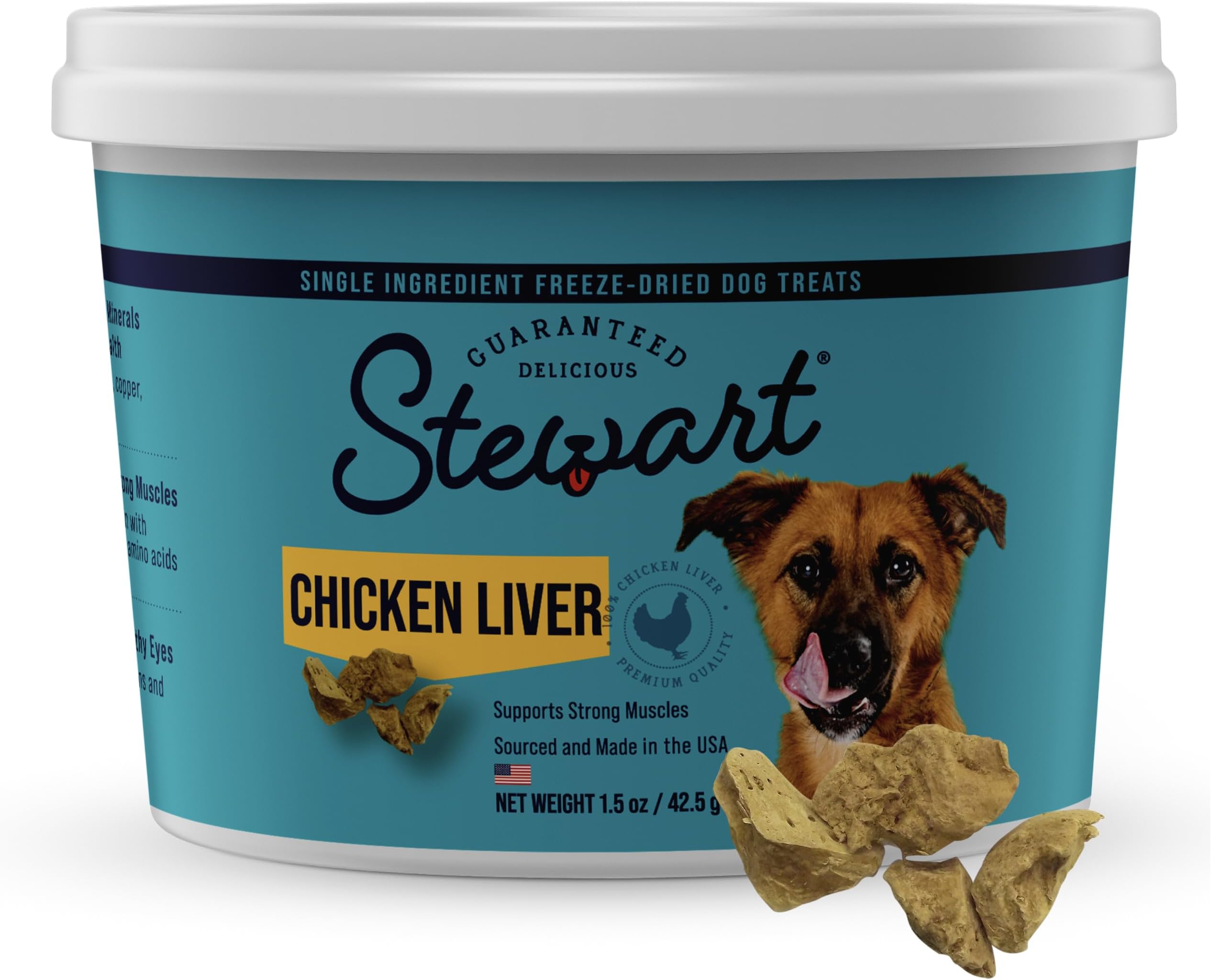 100% Chicken Liver Dog Treats, 1.5 oz Tub, ~25 Pieces, Freeze Dried Raw, Single Ingredient, 60% Protein Training Treats or Meal Topper, Grain Free, Gluten Free