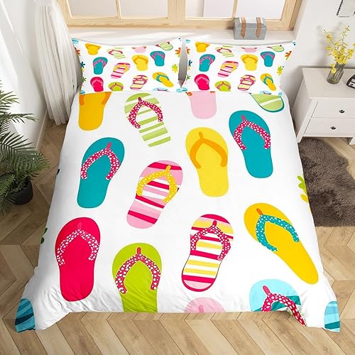 Miniatura 2 de Erosebridal Juego de ropa de cama con diseño de dibujos animados y chanclas kawaii, juego de cama matrimonial con temática de vacaciones de verano,