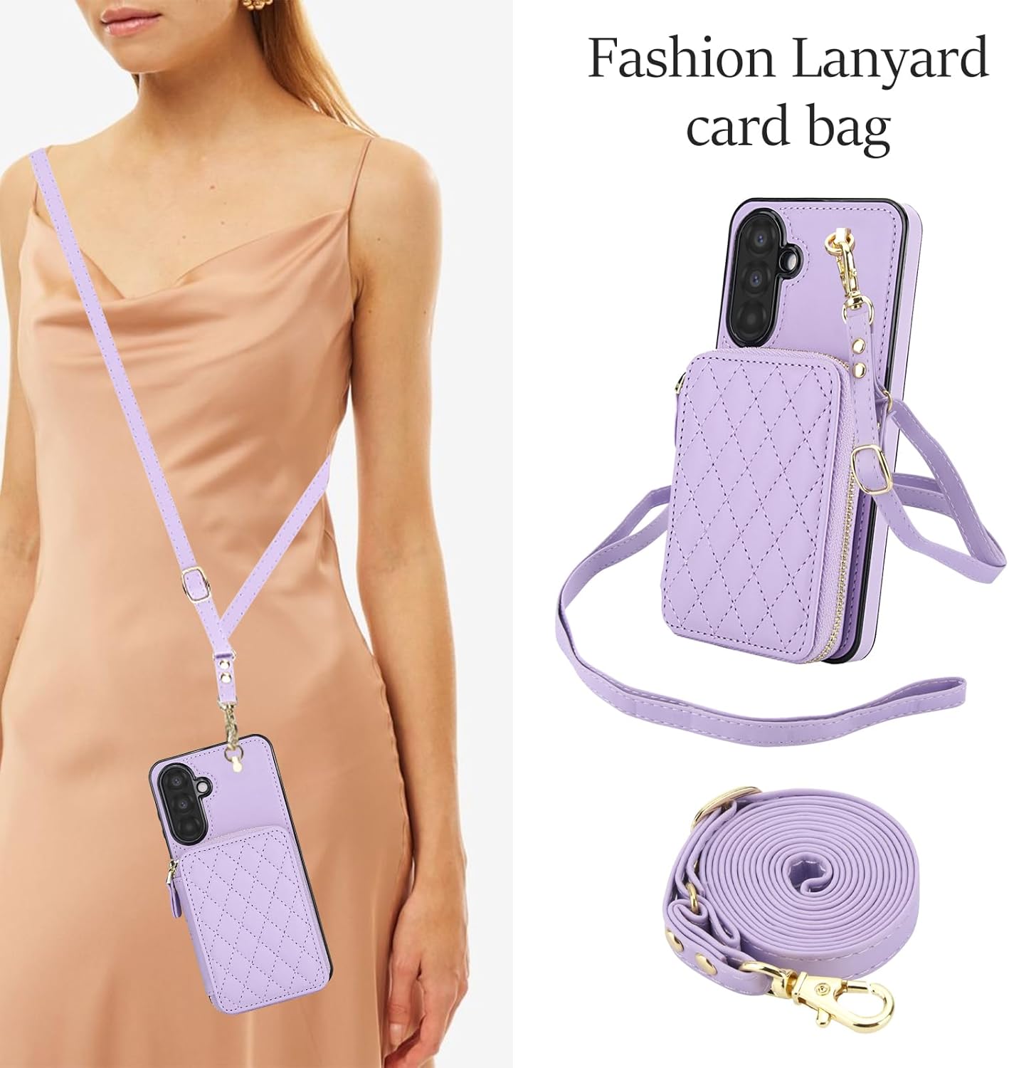 Phone Case for Samsung Galaxy A26 5G Wallet Cell Cover with Tempered Glass Screen Protector Wrist Crossbody Strap Lanyard Stand RFID Blocking Credit Card Holder Slot A 26 26A LTE Women Girls Purple