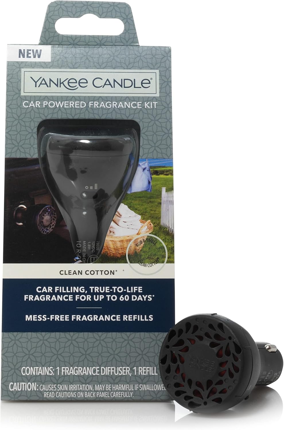 Yankee Candle Car Air Fresheners, Clean Cotton® Scented Car Powered 12-Volt Frangrance Diffuser, 60 Days of Frangrance
