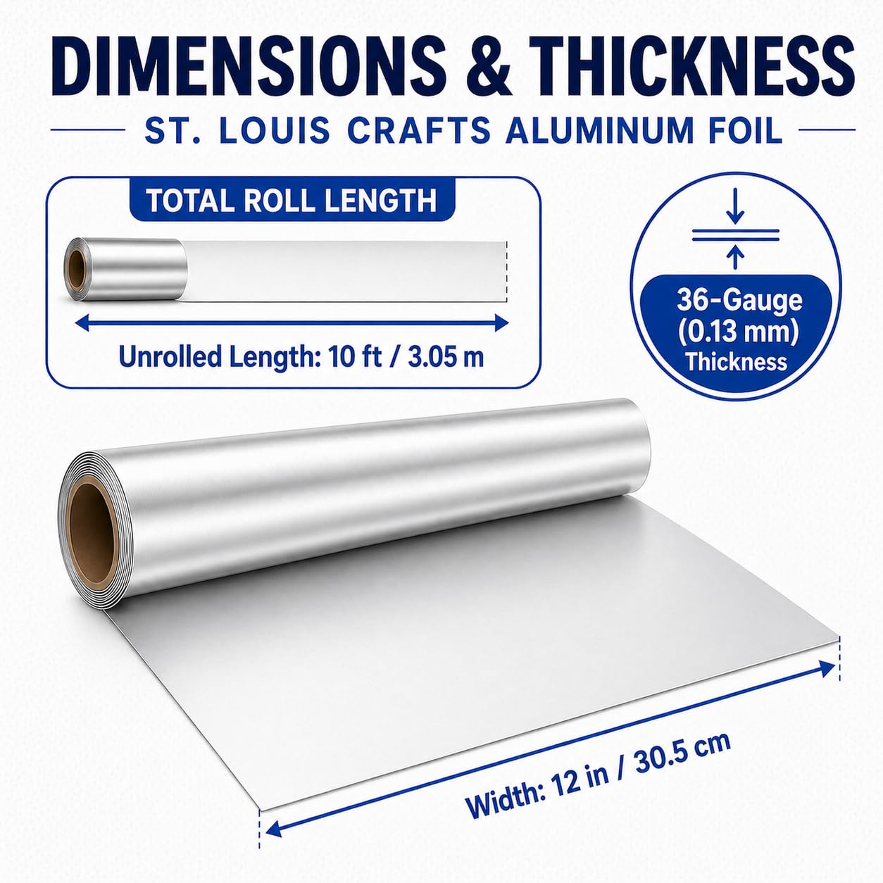St. Louis Crafts 405830 Rouleau de feuille d'aluminium métallique de calibre 36, 30,5 cm x 3 m