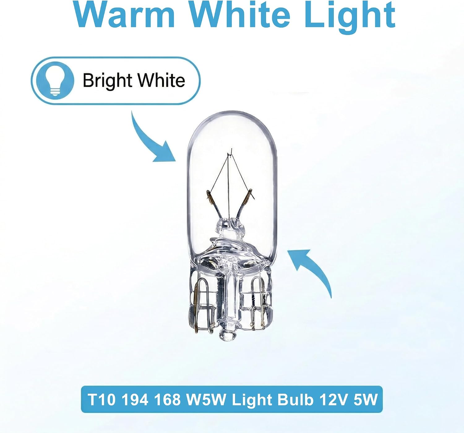 194 Bulb,168Bulb,T10 Light Bulb W5W 1/4 Wedge Base 12V 5W Side Marker Light Bulb Compatible for T10 194 2825 License Plate 168 W5W Car Lights. (10, White)