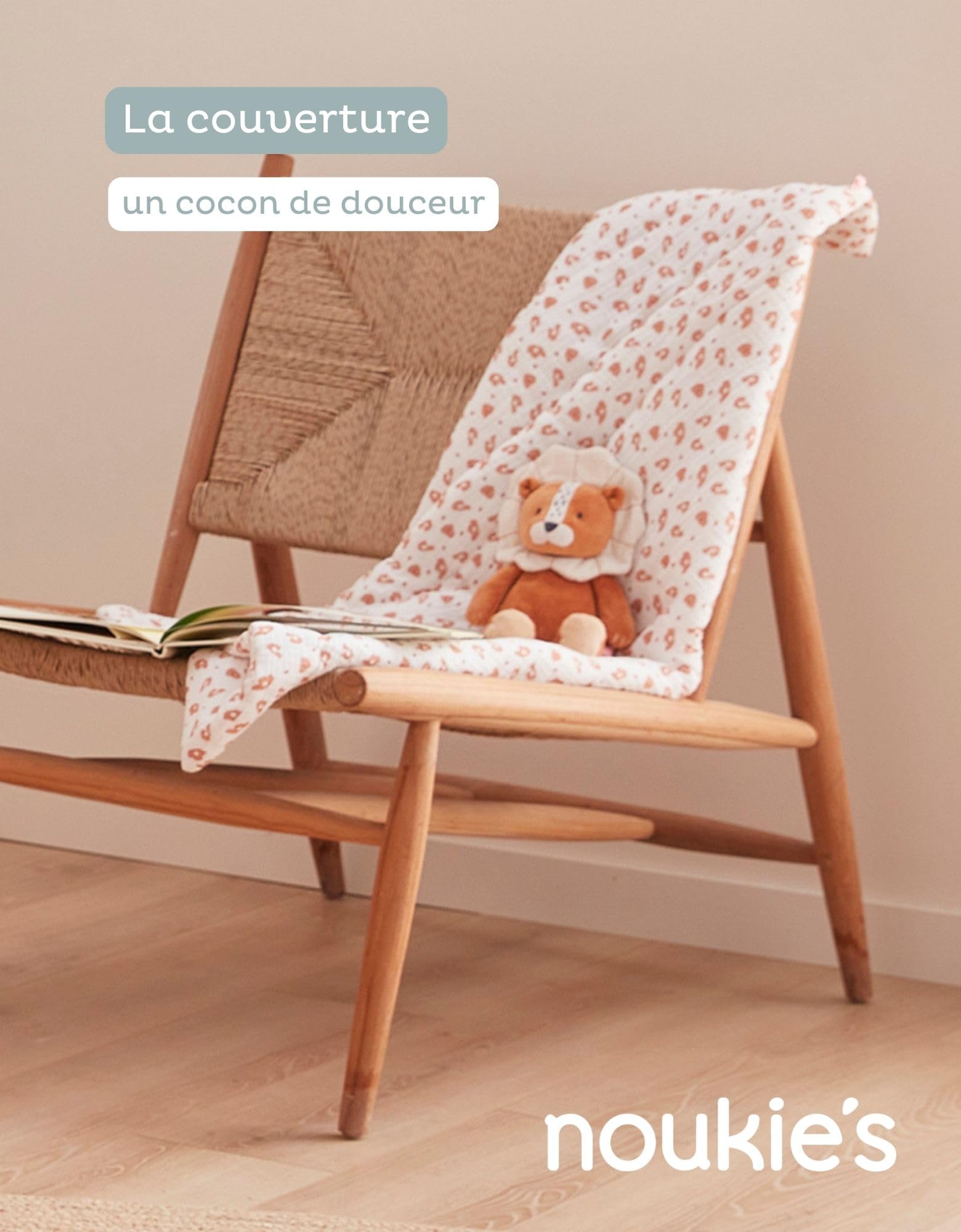 NOUKIE'S - Couverture Mousseline - Babou & Kendi - Léopard- Écru/terracotta - 75 x 100 cm