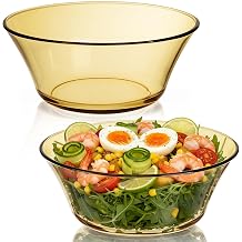 ZEAYEA 2 Pack 9 inch Glass Salad Bowls, Round Serving Bowls for Mixing Salad or Cereal, Amber Glass Prep Bowls for Cooking Baking Prepping, Dishwasher Safe
